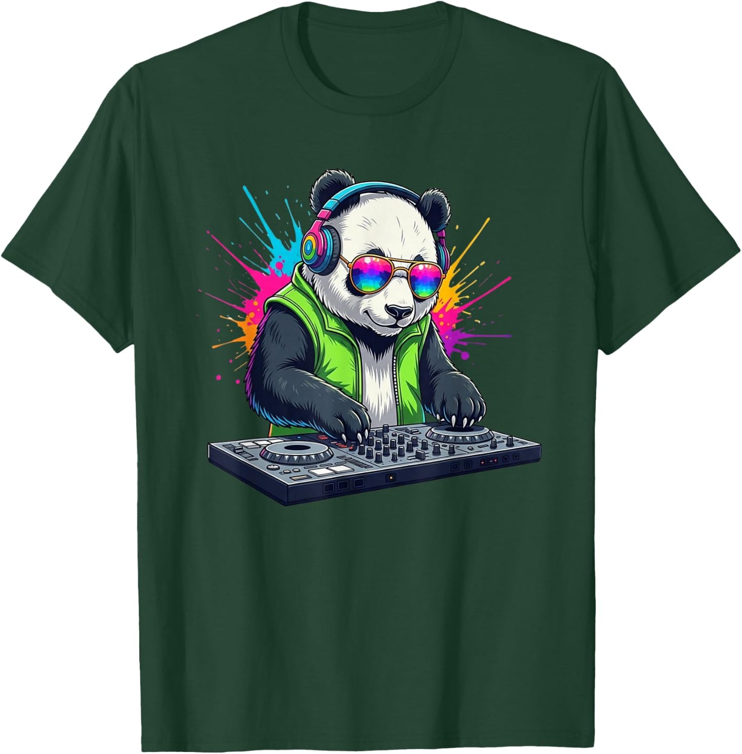 Rainbow DJ Panda with Sunglasses Headphones EDM Music Funny T-Shirt - T-Shirt | Forest