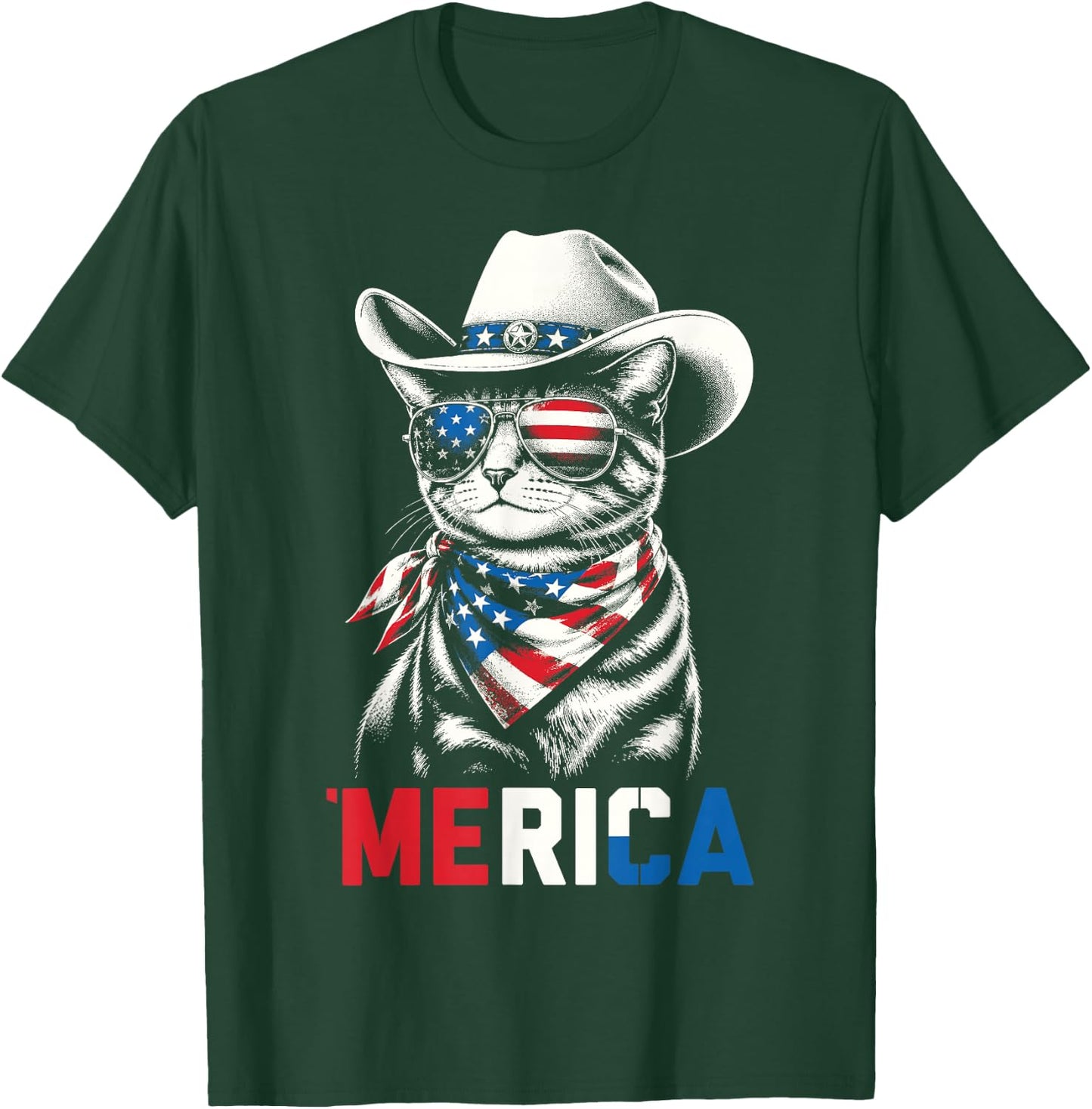 Funny USA 'Merica Cat 4th of July Patriotic Men Women Kids T-Shirt - T-Shirt | Forest