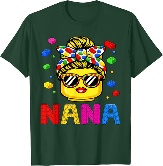 Family Nana Master Builder Building Bricks Blocks MothersDay T-Shirt - T-Shirt | Forest