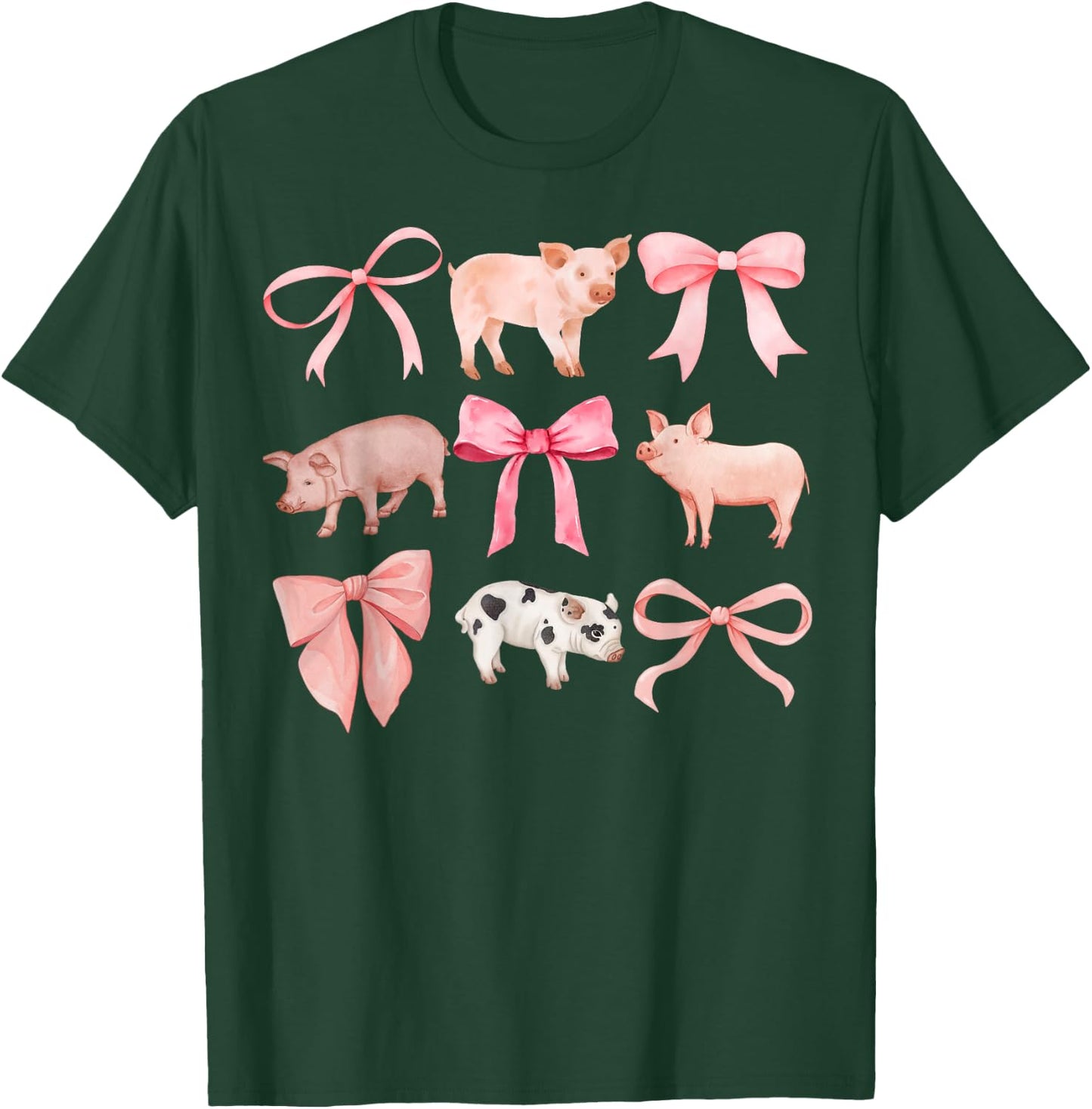 Coquette Pigs, Pigs and Bows, Watercolor, Yorkshires T-Shirt - T-Shirt | Forest