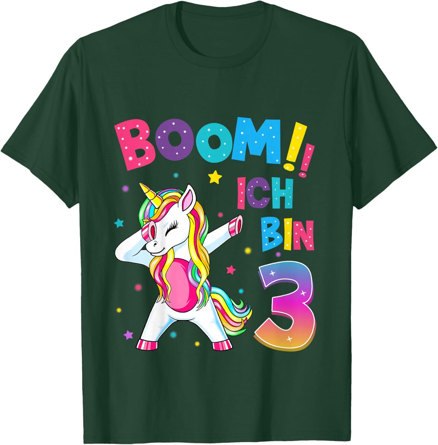 Children's 3 Birthday Girls 3 Years Dancing Funny Unicorn , black T-Shirt - T-Shirt | Forest