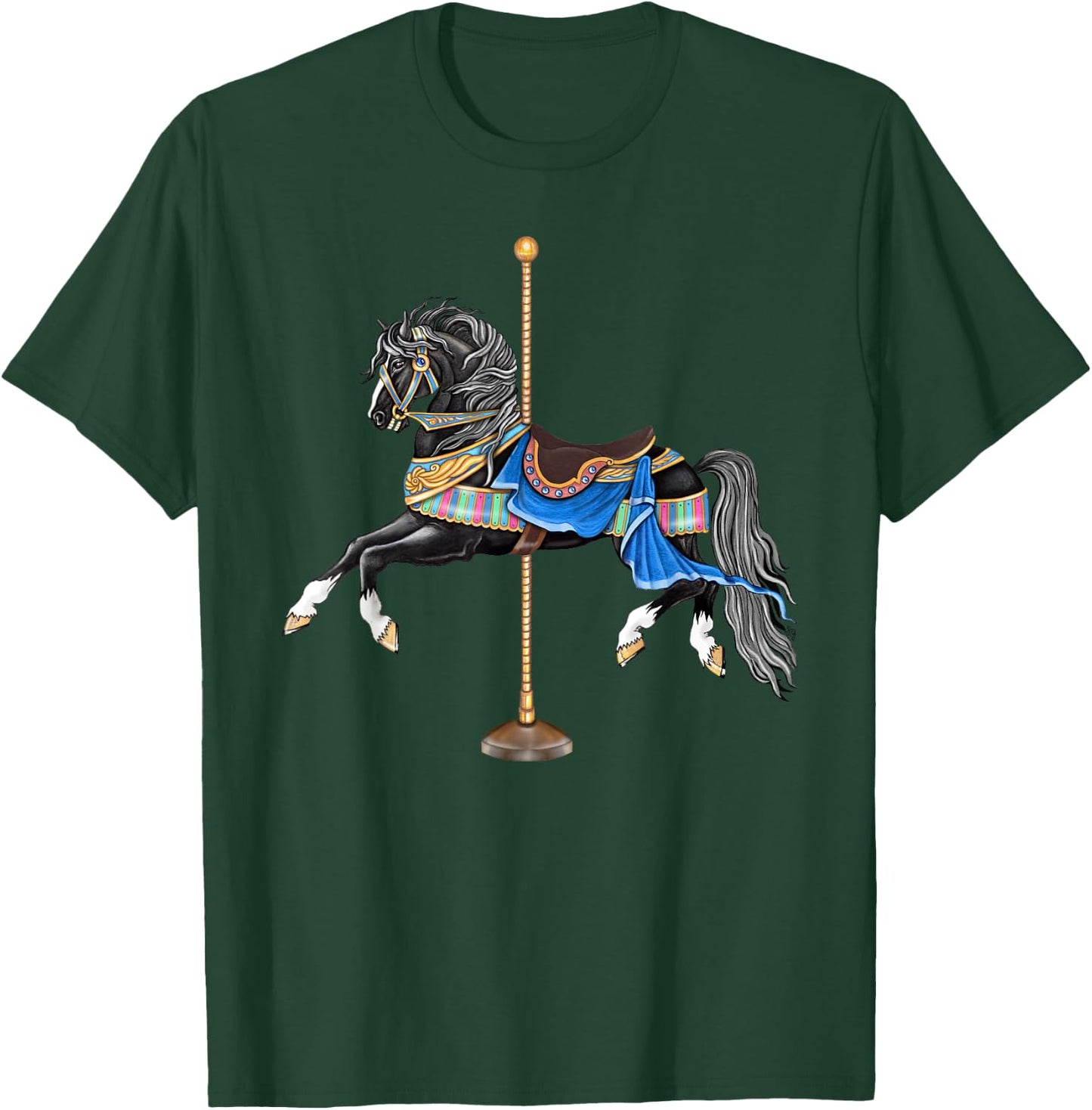 Black Stallion Carousel Horse T-Shirt - T-Shirt | Forest