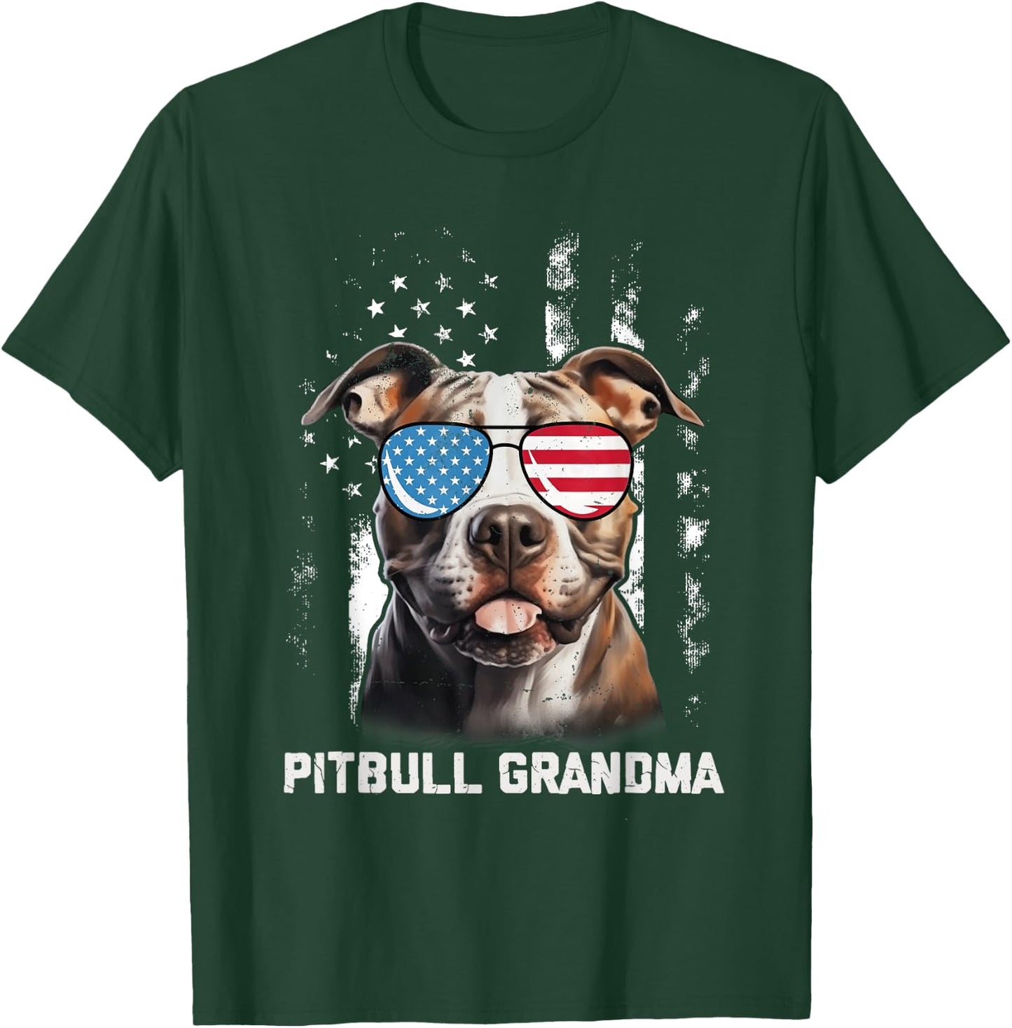 Pitbull Grandma American Flag Sunglasses 4th Of July Dog Kids Men T-Shirt - T-Shirt | Forest