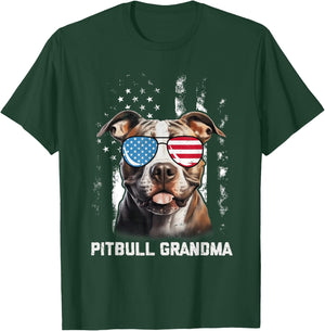 Pitbull Grandma American Flag Sunglasses 4th Of July Dog Kids Men T-Shirt - T-Shirt | Forest