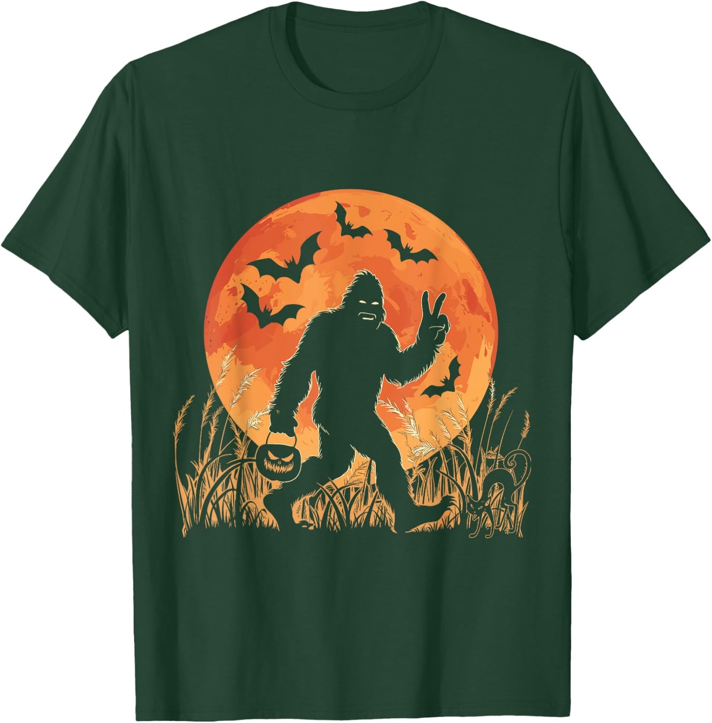 Vintage Bigfoot Pumpkin Halloween Moon Silhouette Sasquatch T-Shirt - T-Shirt | Forest