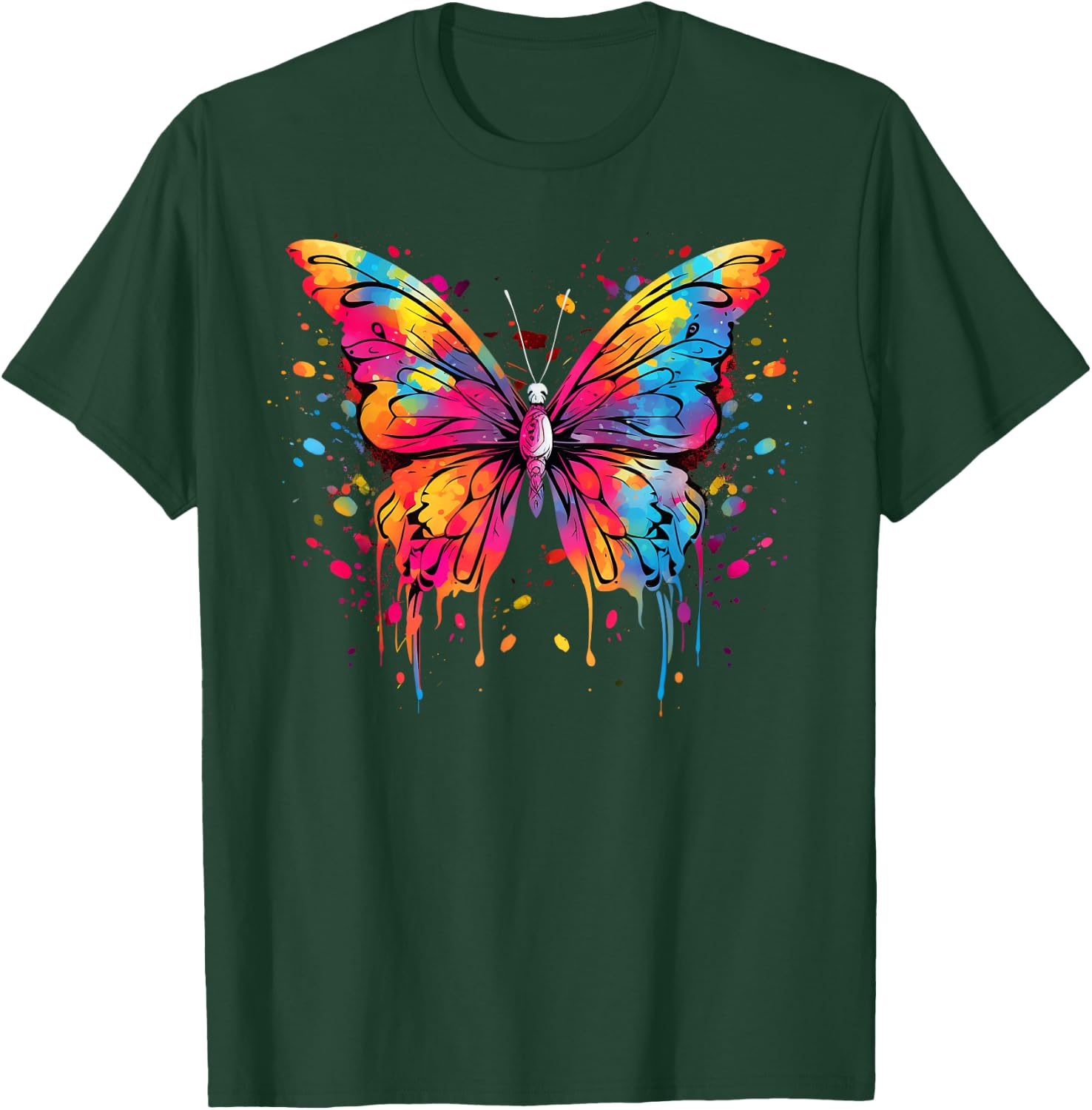 Cool Butterfly on Colourful Painted Butterfly , black T-Shirt - T-Shirt | Forest
