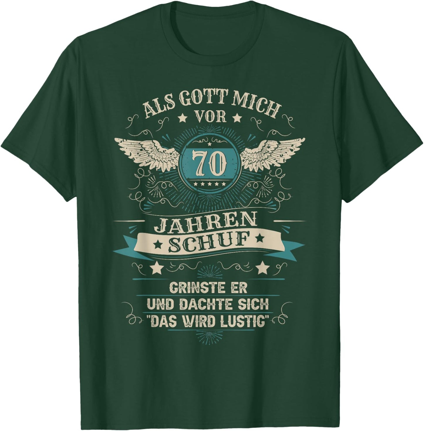 70th Birthday Man Woman 70 Years 1954 Decorative Funny Gift , black T-Shirt - T-Shirt | Forest