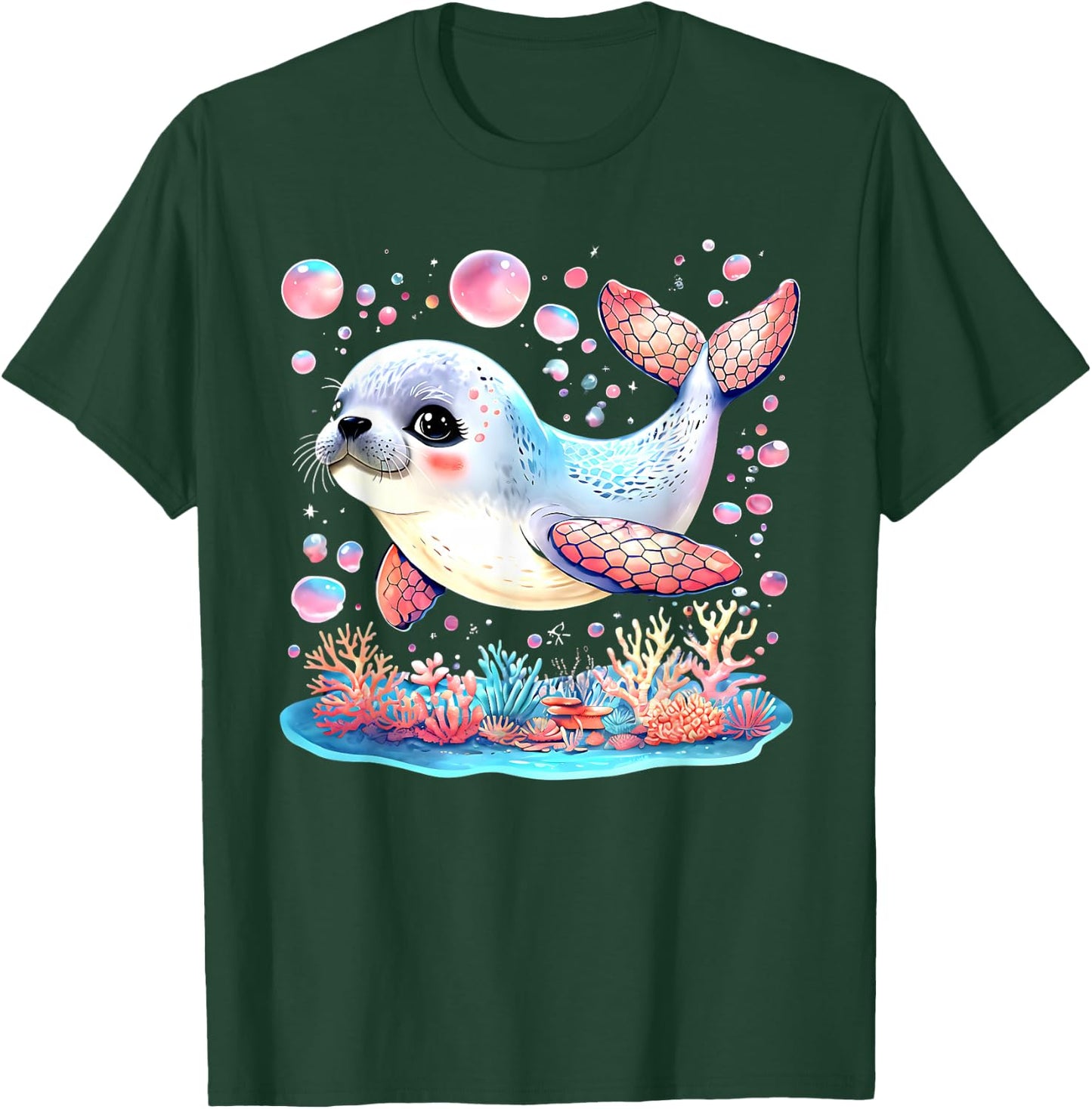 Cute Seal Pup Kawaii Ocean Underwater Sea Animals Kids T-Shirt - T-Shirt | Forest