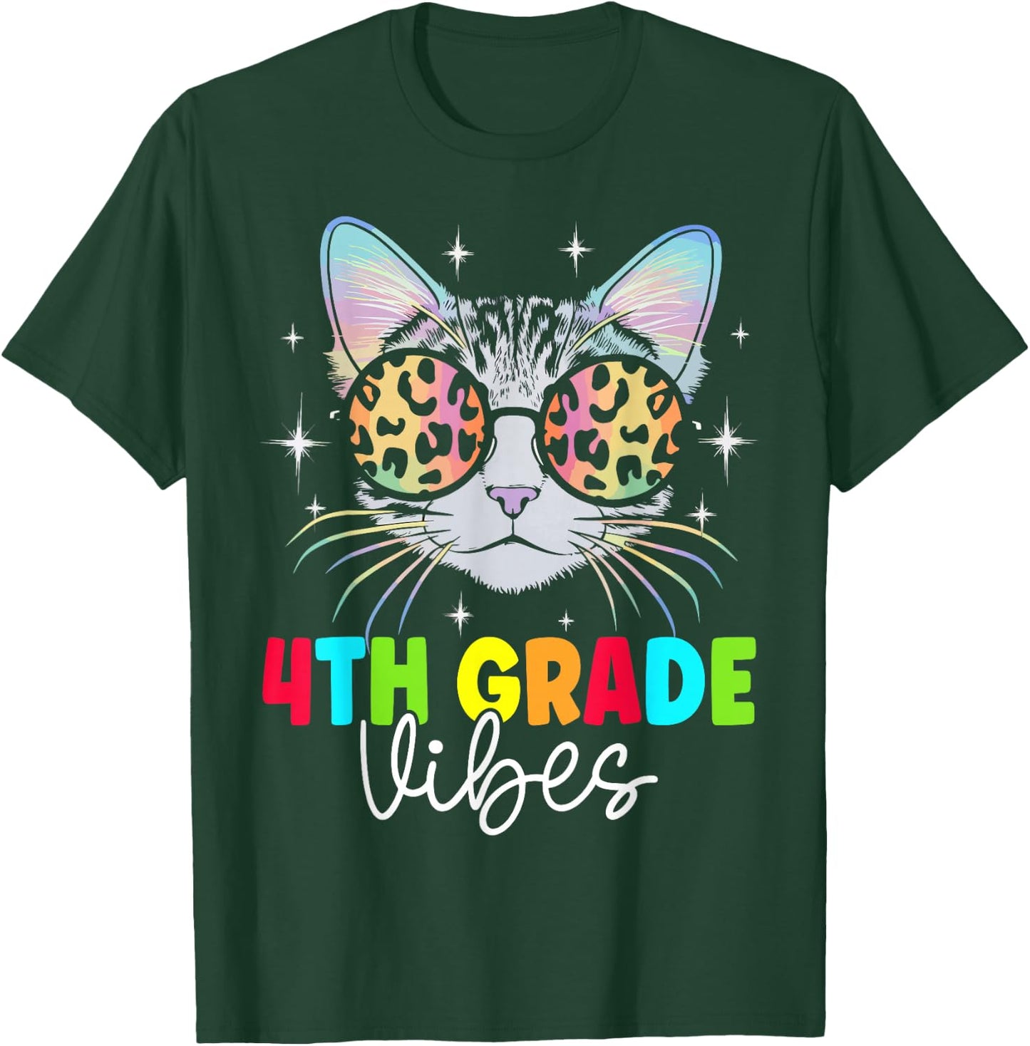 Fourth 4th Grade Vibes Back to School Cat Lover Leopard T-Shirt - T-Shirt | Forest