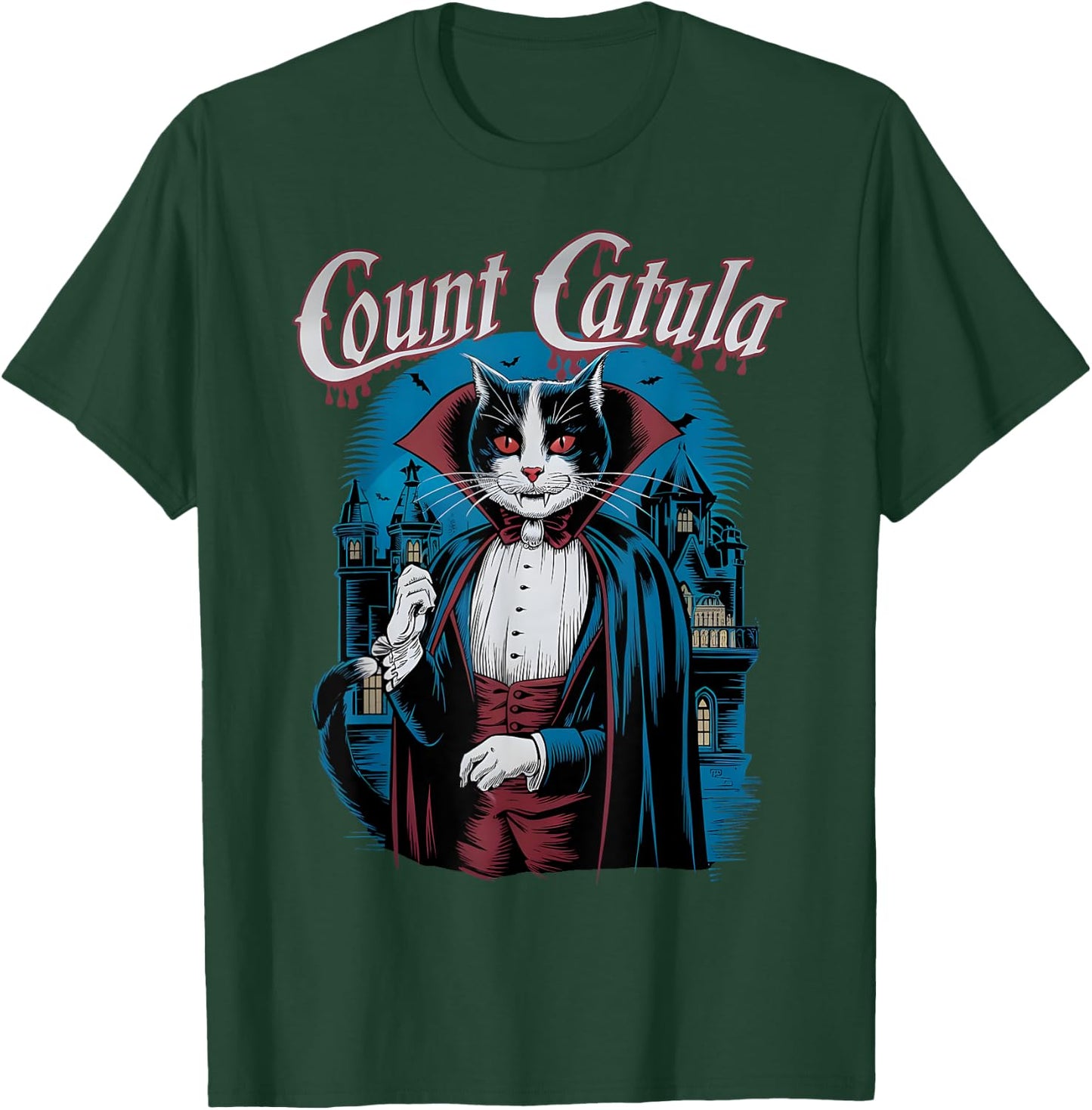 Count Catula Dracula Spooky Horror Vampire Cat Halloween T-Shirt - T-Shirt | Forest