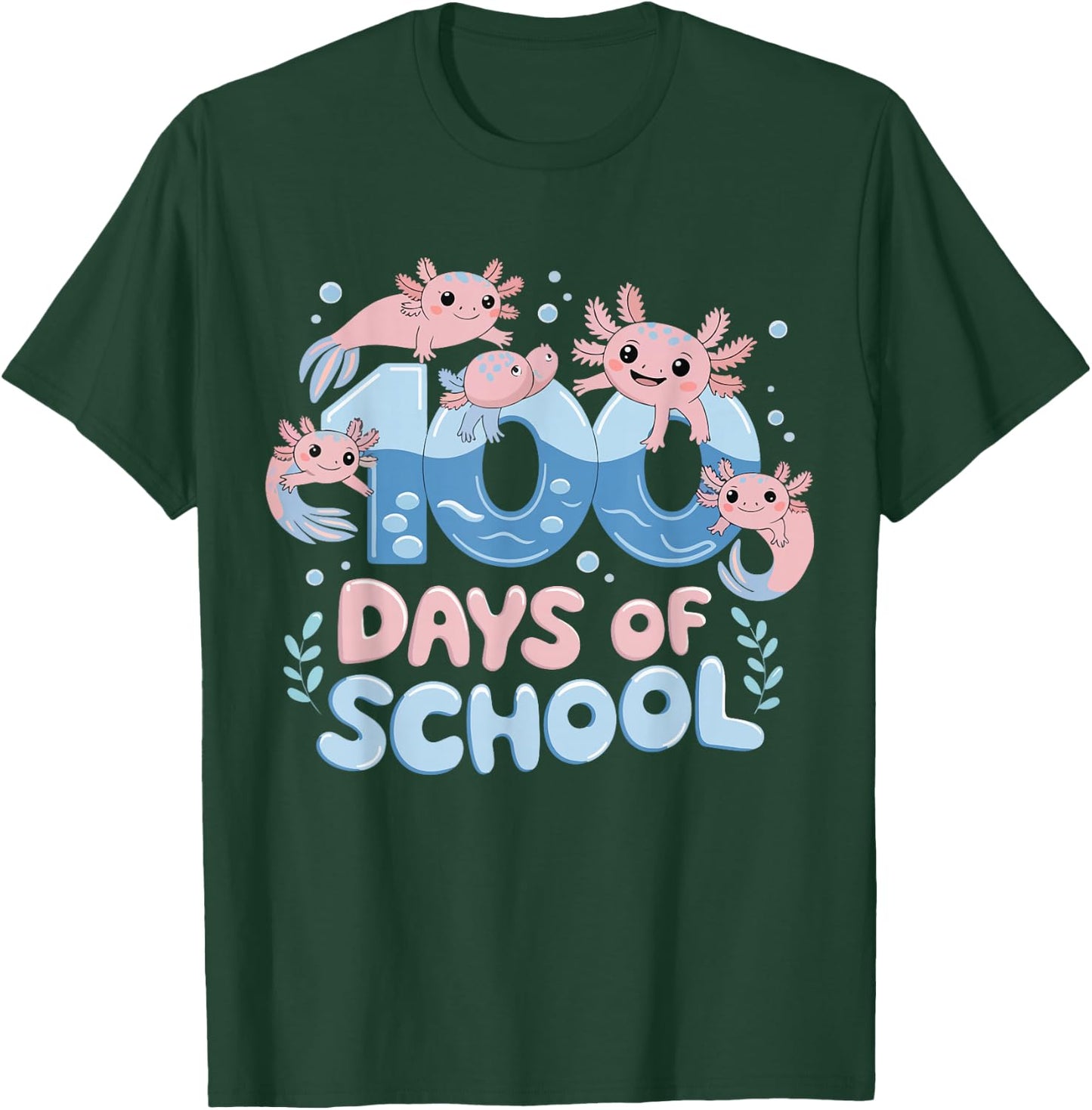 100 Days Of School Axolotl Teacher Kids Boys Girls T-Shirt - T-Shirt | Forest