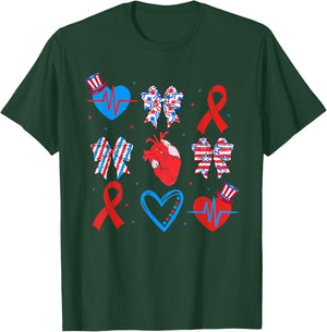 Coquette Red White & Blue Bows Cardiac Nurse July 4th T-Shirt - T-Shirt | Forest