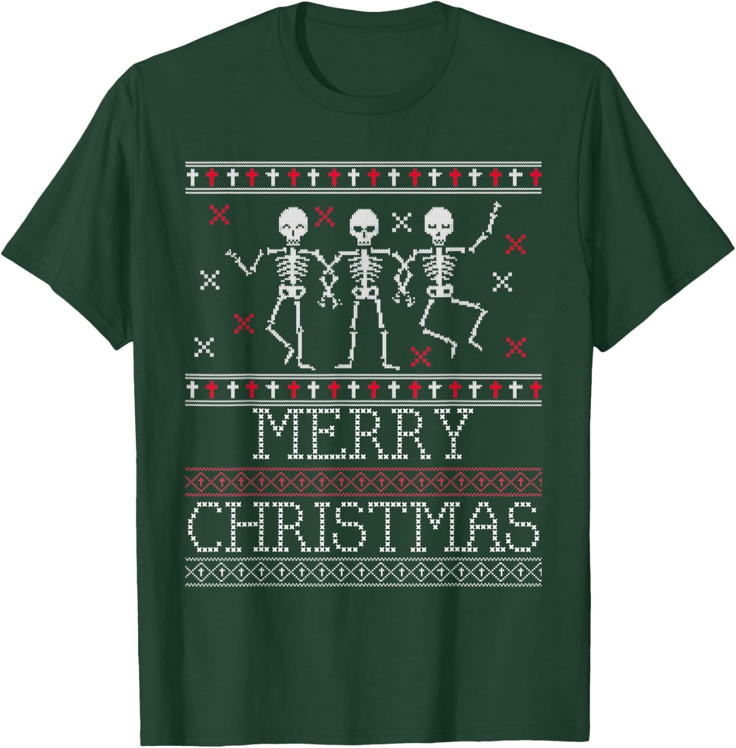 Xmas Ugly Sweater Goth Spooky Dancing Skeleton Christmas T-Shirt - T-Shirt | Forest