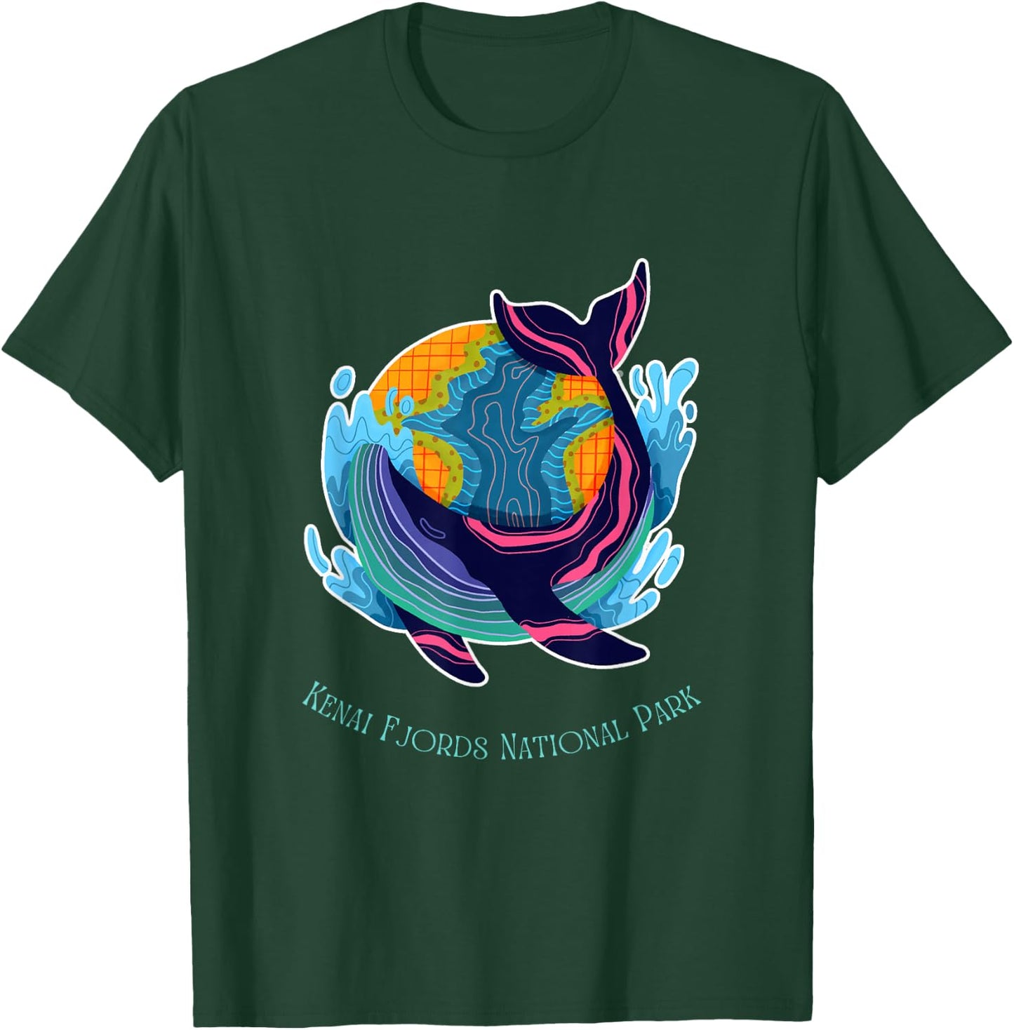 Kenai Fjords National Park Colorful Abstract Indigo Whale T-Shirt - T-Shirt | Forest