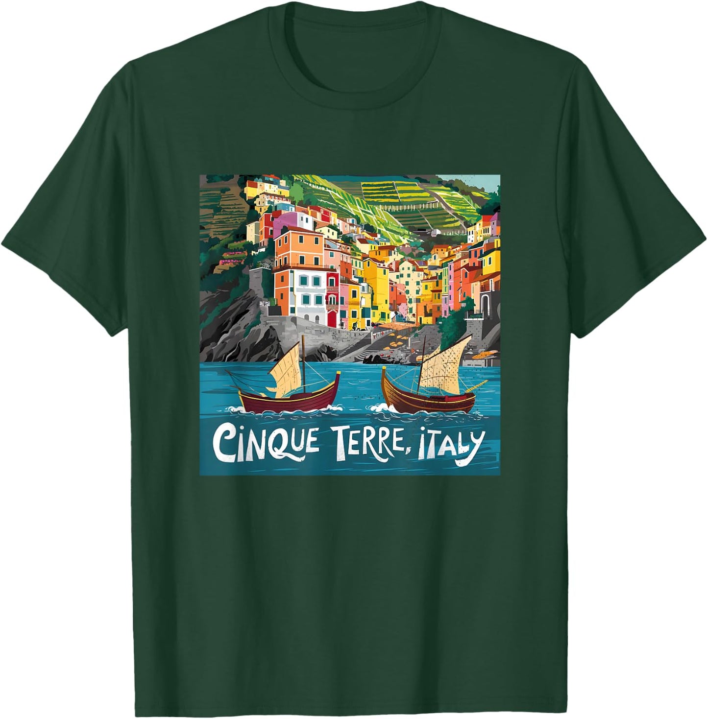 Cinque Terre Italy , Black, S T-Shirt - T-Shirt | Forest