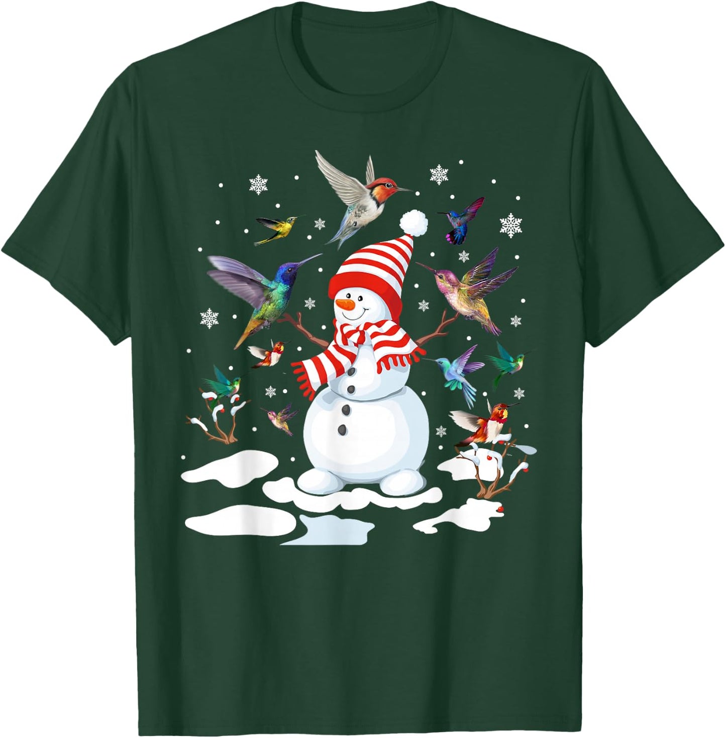 Hummingbirds Snowman Funny Christmas Animal Bird Lovers T-Shirt - T-Shirt | Forest