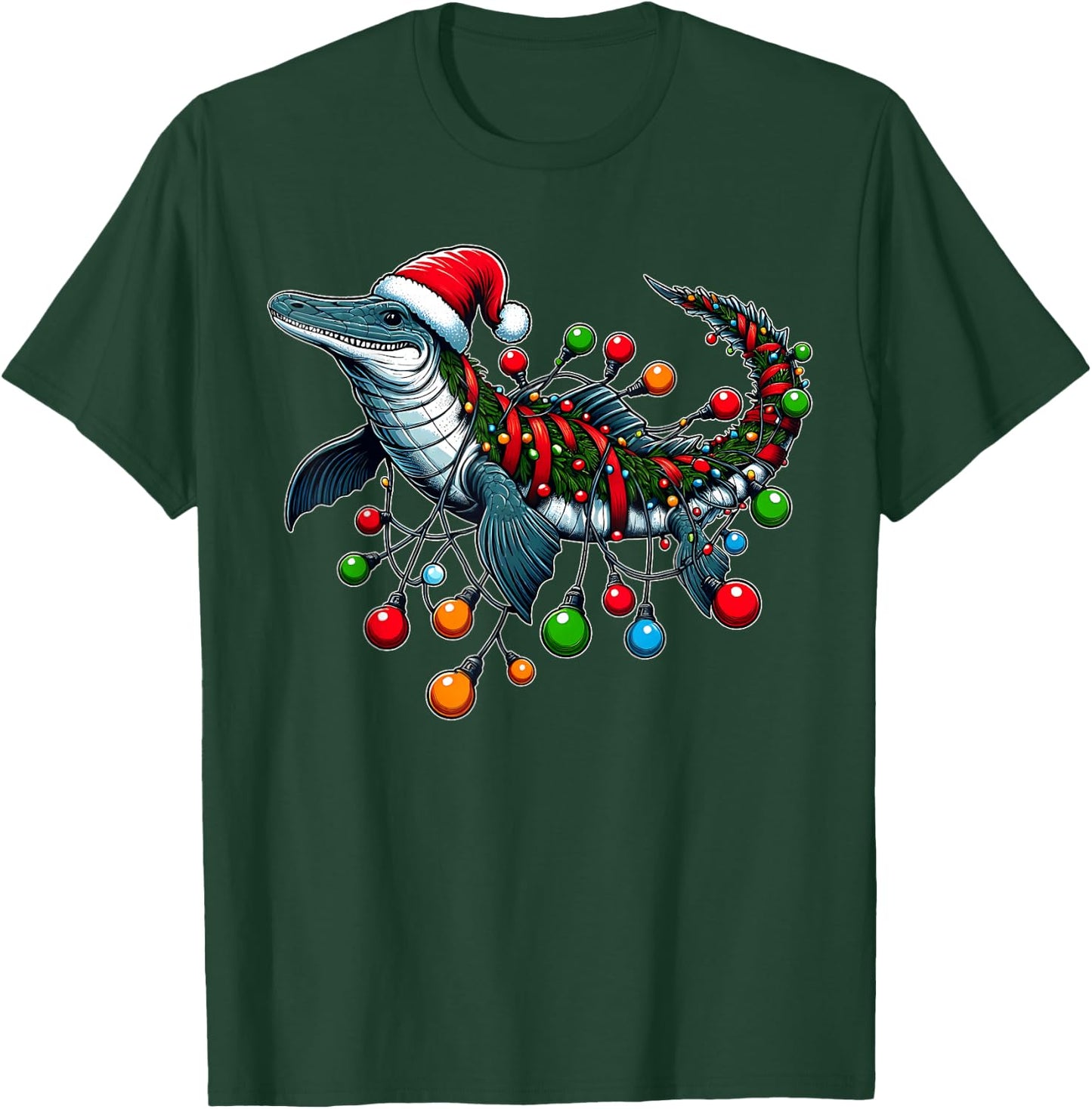 Mosasaurus Dinosaur Christmas Hat Xmas T-Shirt - T-Shirt | Forest