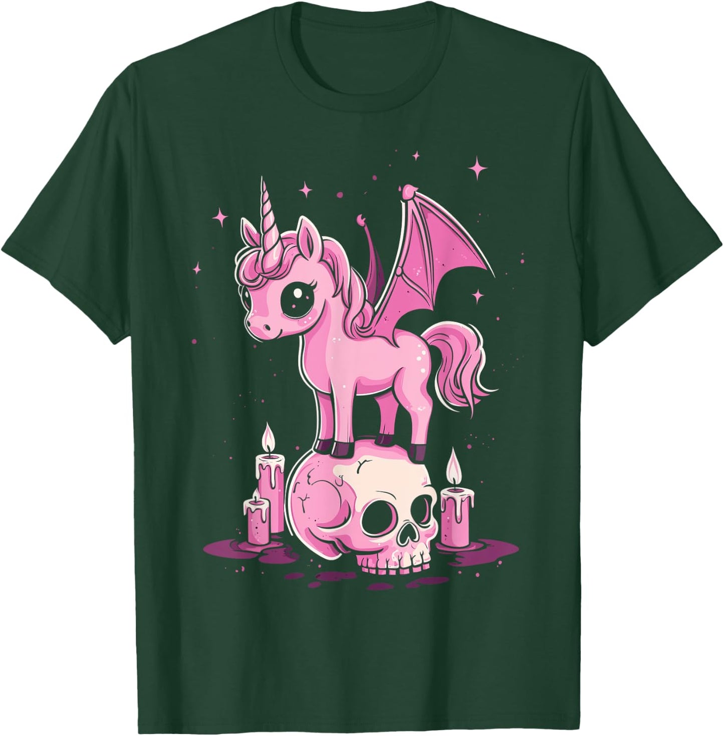 Kaiju Cute Kawaii Unicorn Pink Pastel Goth Aesthetic Skull T-Shirt - T-Shirt | Forest