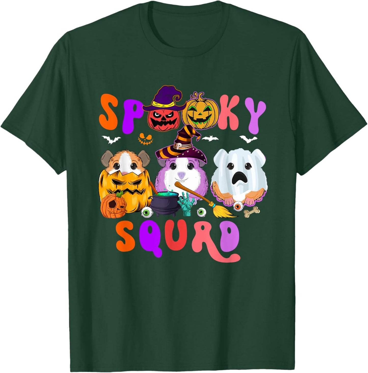 Spooky Squad Three Halloween Guinea Pigs As Witch Boo T-Shirt - T-Shirt | Forest