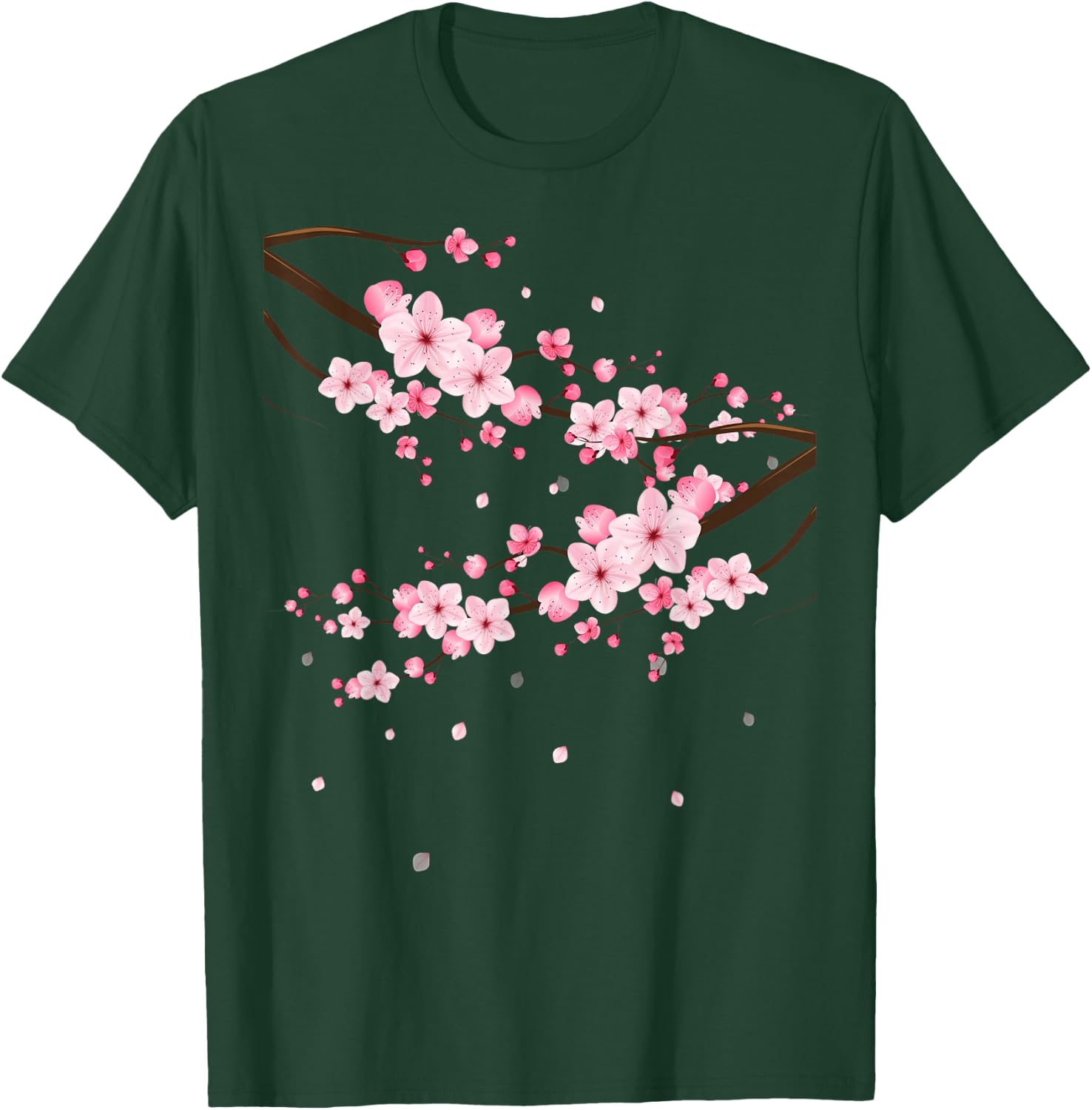 LiveHappy Damen Sakura Kirschblüten Grau Klein -Erwachsene -Kinder Klassisch Geblümt Klassische Passform Kurzarm Rundhals Imported Polyester 100% Baumwolle, Polyester Alle Count 1 T-Shirt - T-Shirt | Forest