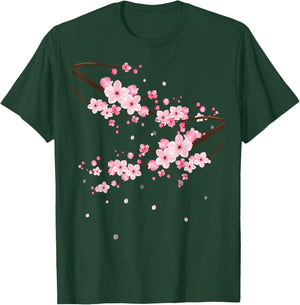LiveHappy Damen Sakura Kirschblüten Grau Klein -Erwachsene -Kinder Klassisch Geblümt Klassische Passform Kurzarm Rundhals Imported Polyester 100% Baumwolle, Polyester Alle Count 1 T-Shirt - T-Shirt | Forest