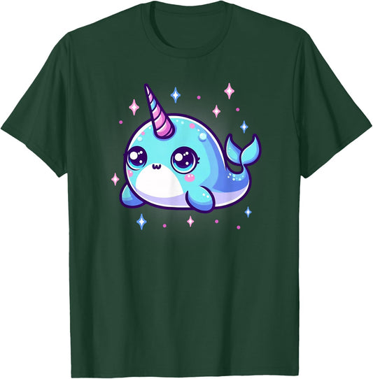 Cute Kawaii Narwhal Blue Pink Anime Sea Ocean Fun T-Shirt - T-Shirt | Forest