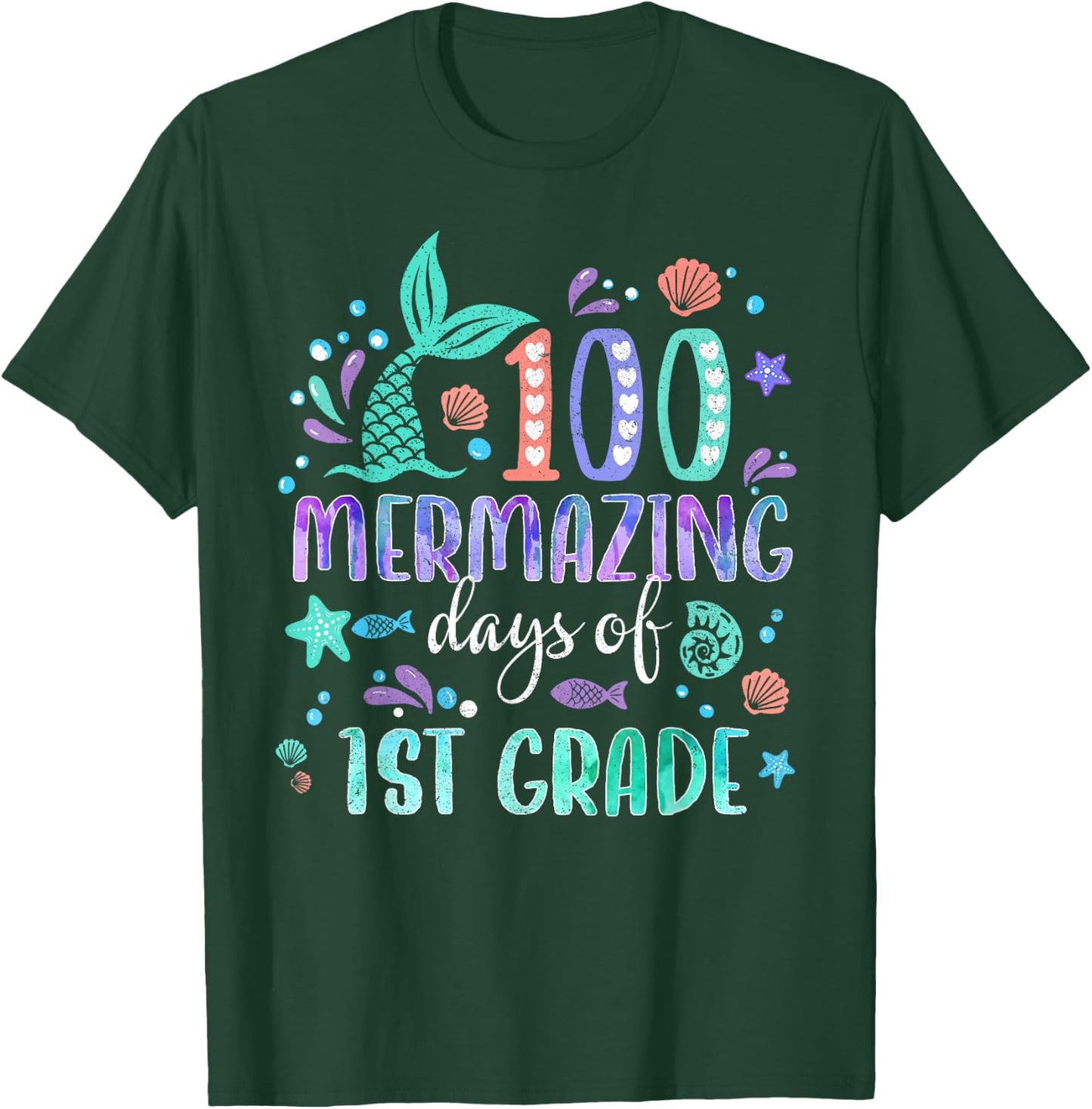 100th Day Mermaid Tail 100 Mermazing Days Of 1st Grade Kids T-Shirt - T-Shirt | Forest