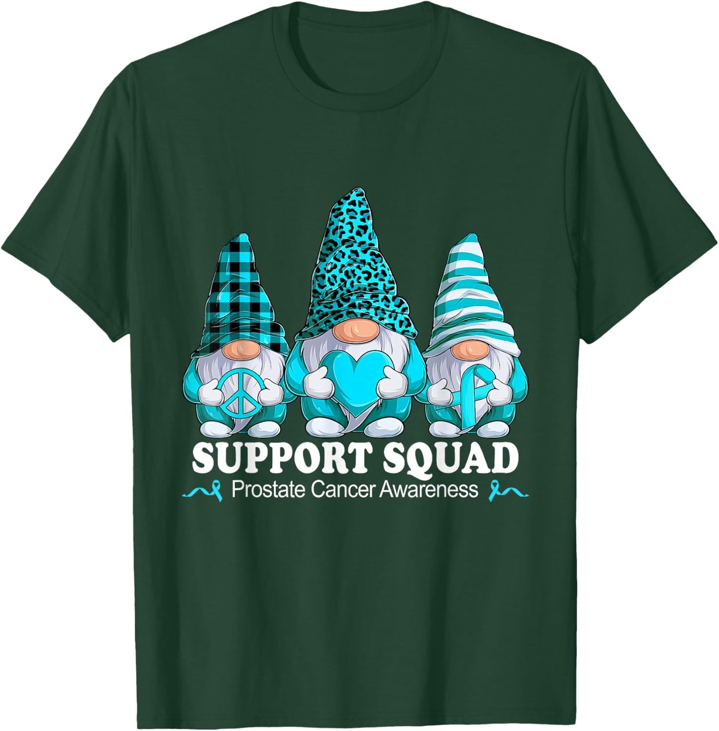 Leopard Buffalo Plaid Gnome Support Squad Prostate Cancer T-Shirt - T-Shirt | Forest