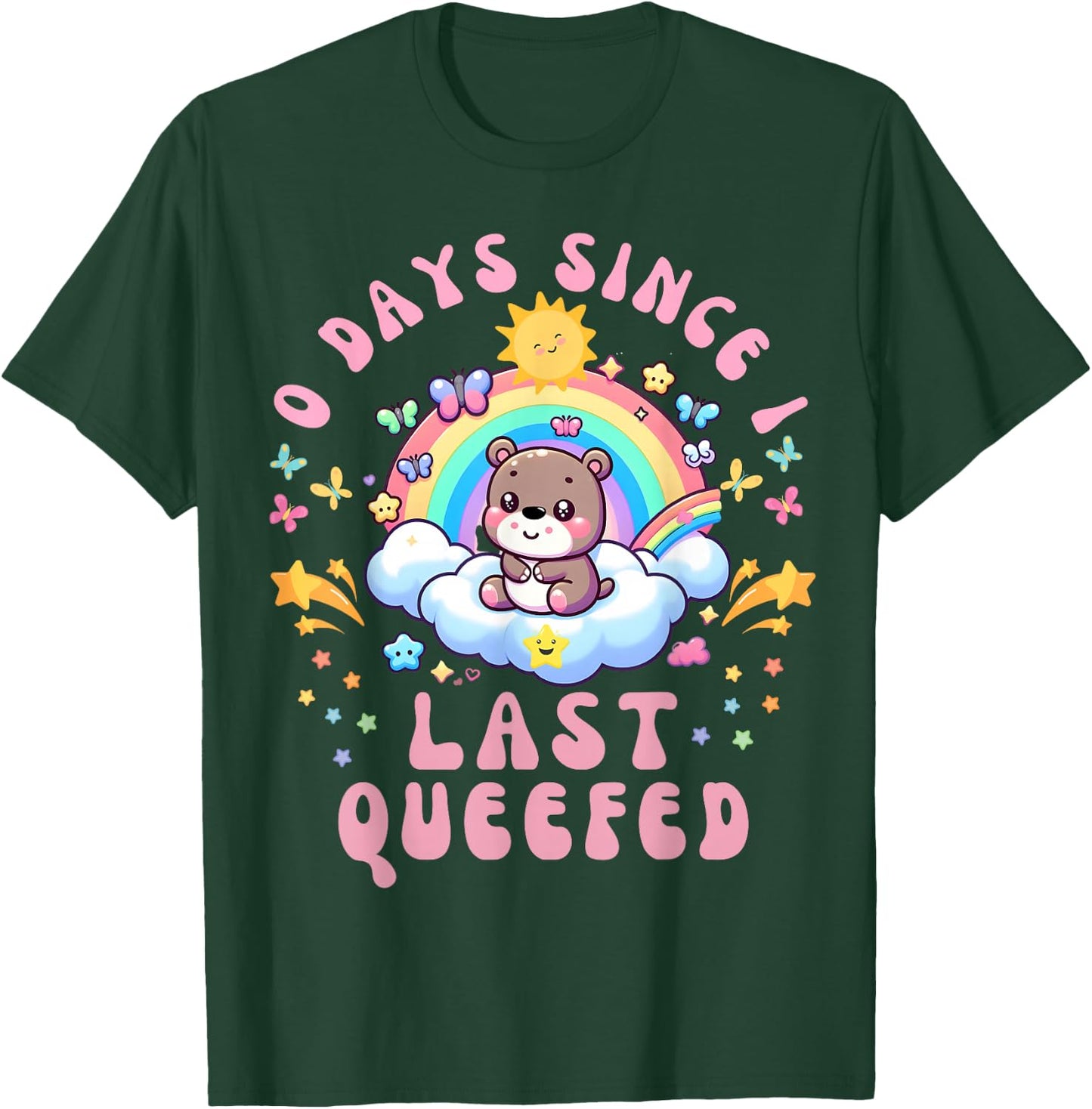 0 Days Since I Last Queefed Funny Unhinged Moo Deng Queefed T-Shirt - T-Shirt | Forest