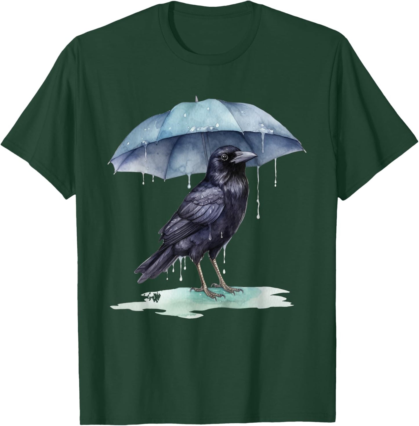 Raven Playing in the Rain With an Umbrella Novelty Apparel T-Shirt - T-Shirt | Forest