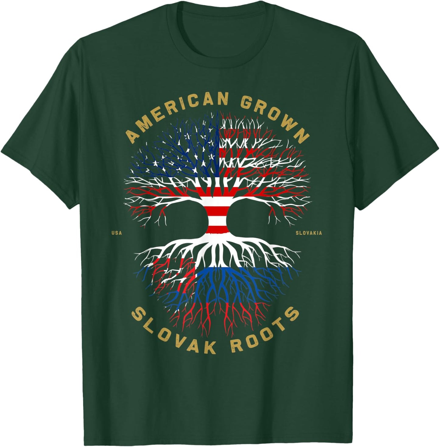American Grown With Slovak Roots Tree USA Flag Unique Gifts T-Shirt - T-Shirt | Forest
