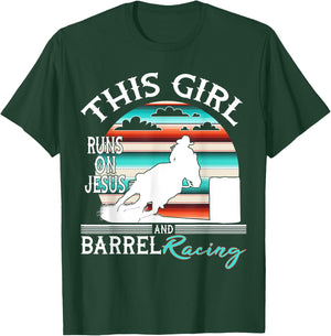 Serape Horse Barrel Racing This Girl runs on Jesus Rodeo T-Shirt - T-Shirt | Forest