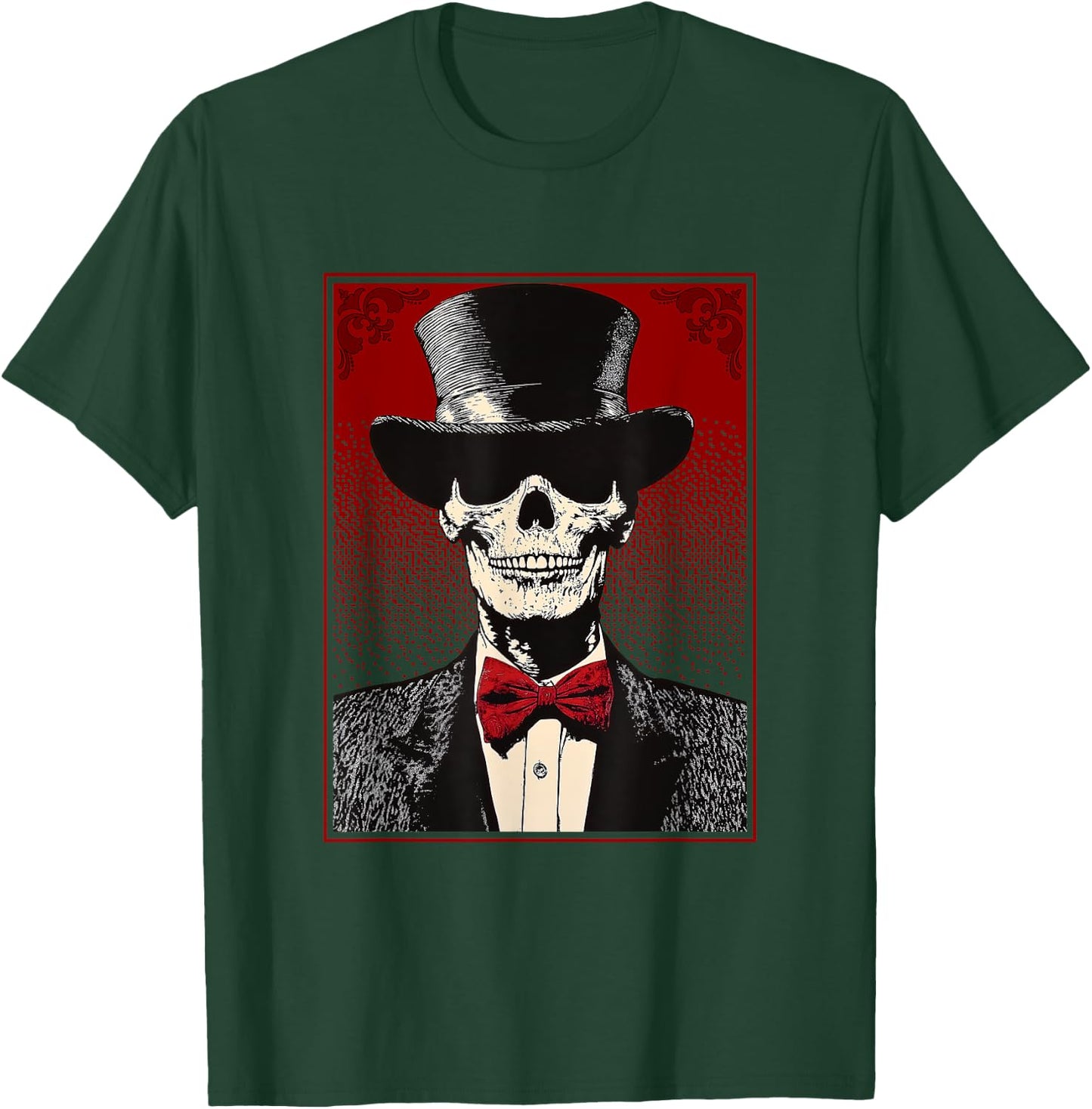 Skull in a Top Hat - Skeleton Wearing Hat and Tie T-Shirt - T-Shirt | Forest