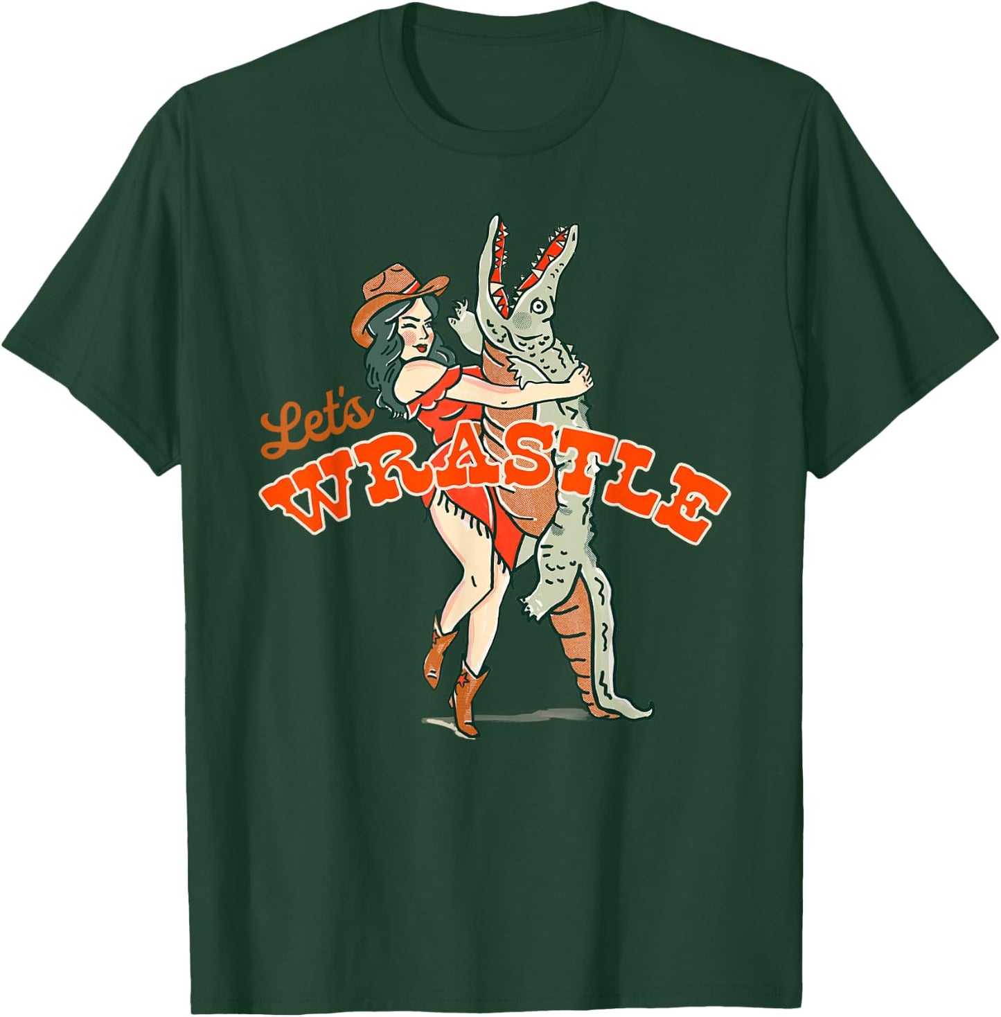 Let's Wrastle: New Orleans Bayou Cowgirl Alligator Wrestling T-Shirt - T-Shirt | Forest