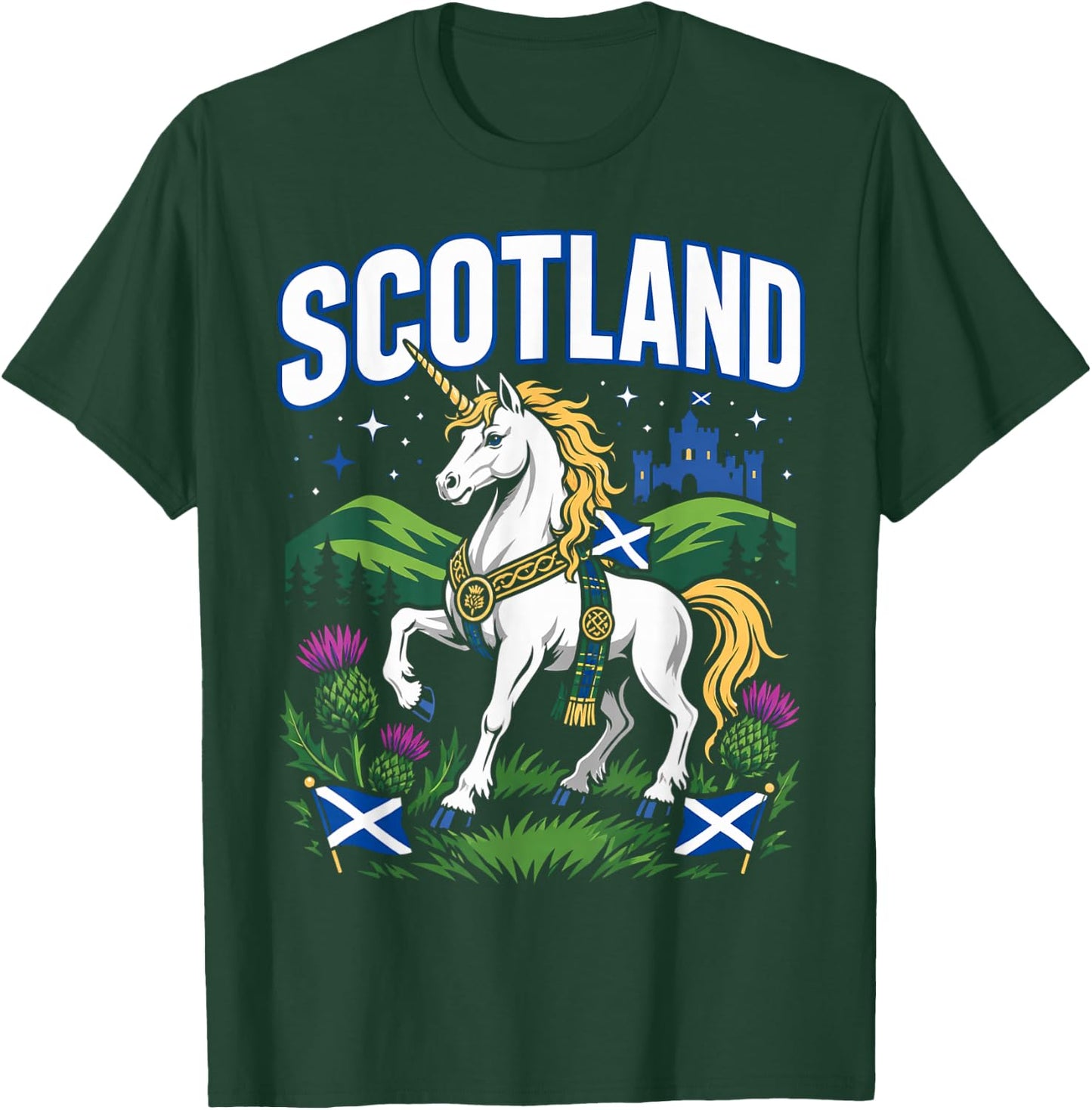 Men Scottish Unicorn Flag Thistle T-Shirt - T-Shirt | Forest
