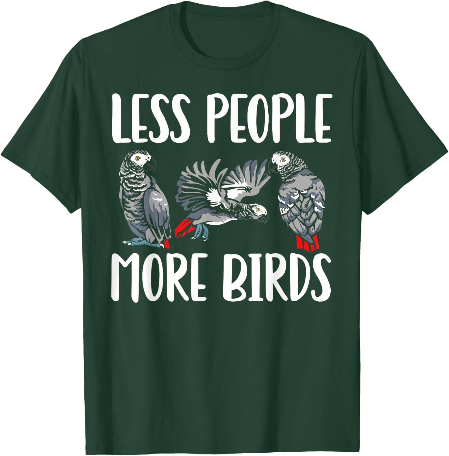 Less People More Birds African Bird Parrot Design African Grey Parrot - Black, Small, Men's, Short Sleeve, Cotton 65%, Polyester 35% T-Shirt - T-Shirt | Forest