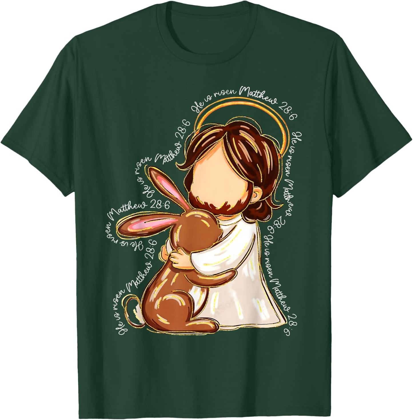 MATTHEW 28:6 Jesus Easter Hugging Bunny Christian Easter T-Shirt - T-Shirt | Forest