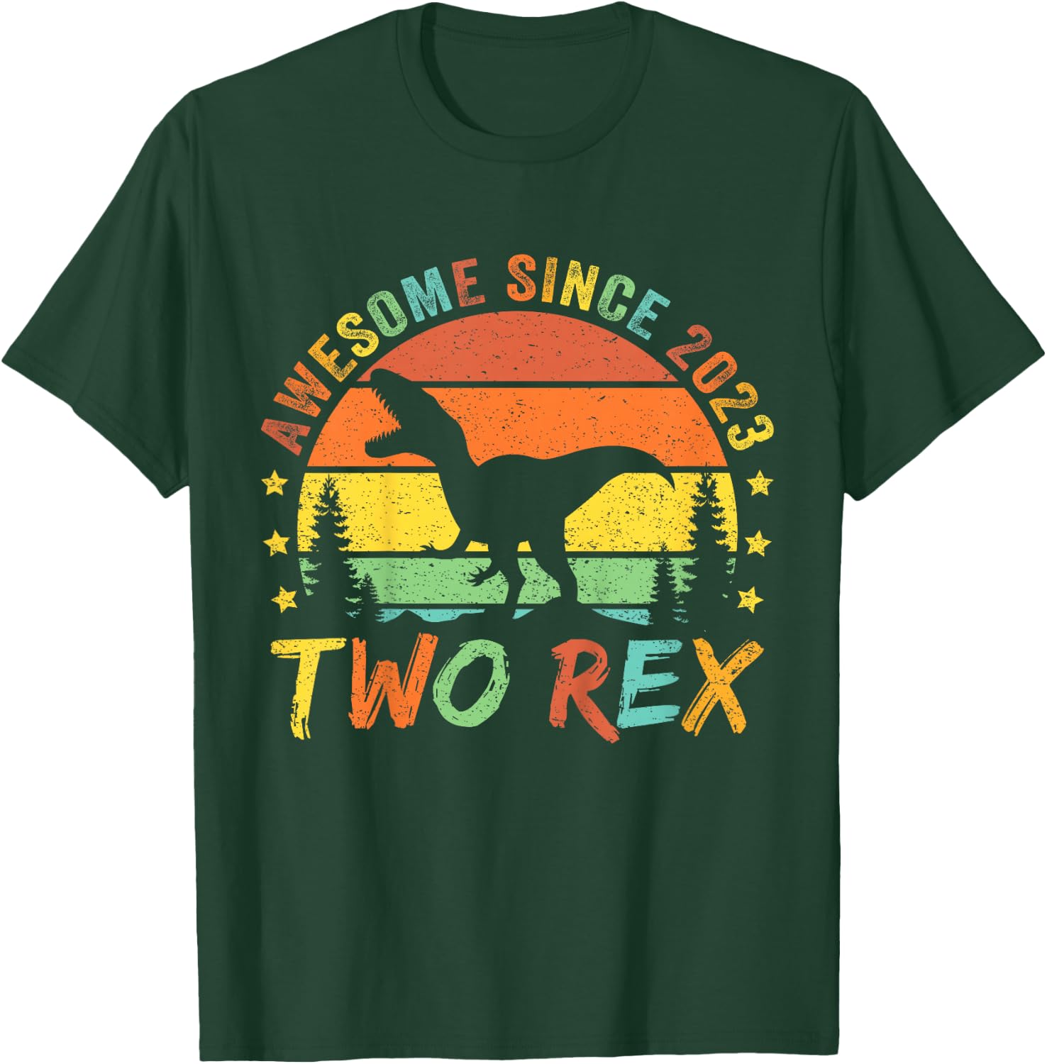 Kids Two Rex 2nd Birthday Boy Second Dinosaur 2 Year Old T-Shirt - T-Shirt | Forest