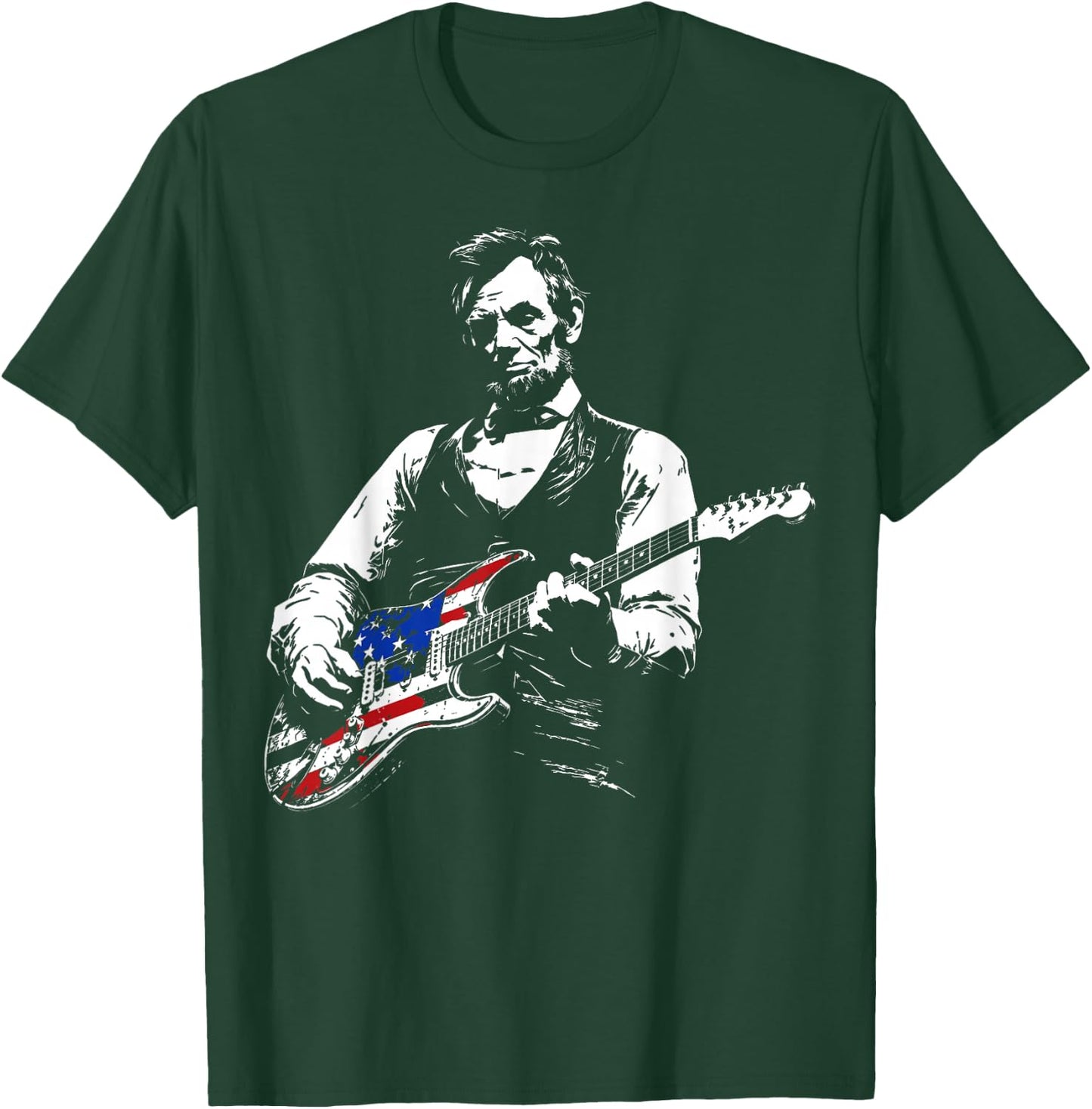Abraham Lincoln American Flag Guitar Vintage Rock Music T-Shirt - T-Shirt | Forest