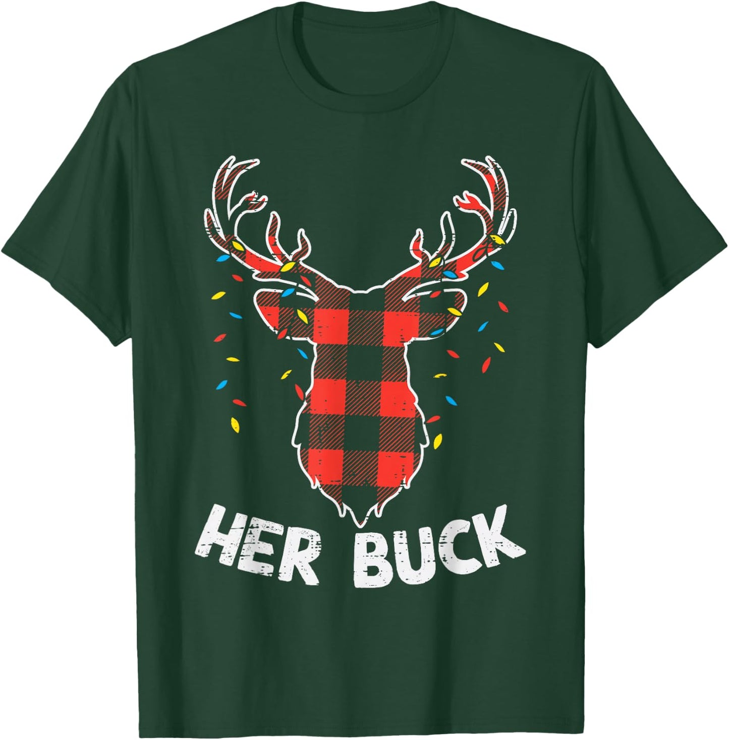 Plaid Reindeer Her Buck Matching Christmas Couple Men PJ T-Shirt - T-Shirt | Forest