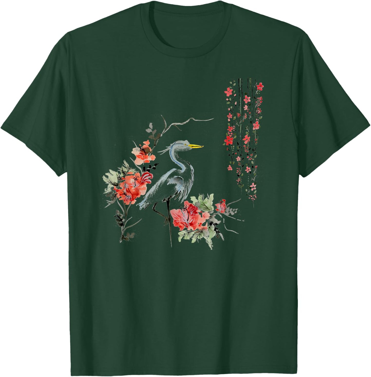 Japanese Art Crane Bird Garden Stylish Design T-Shirt - T-Shirt | Forest
