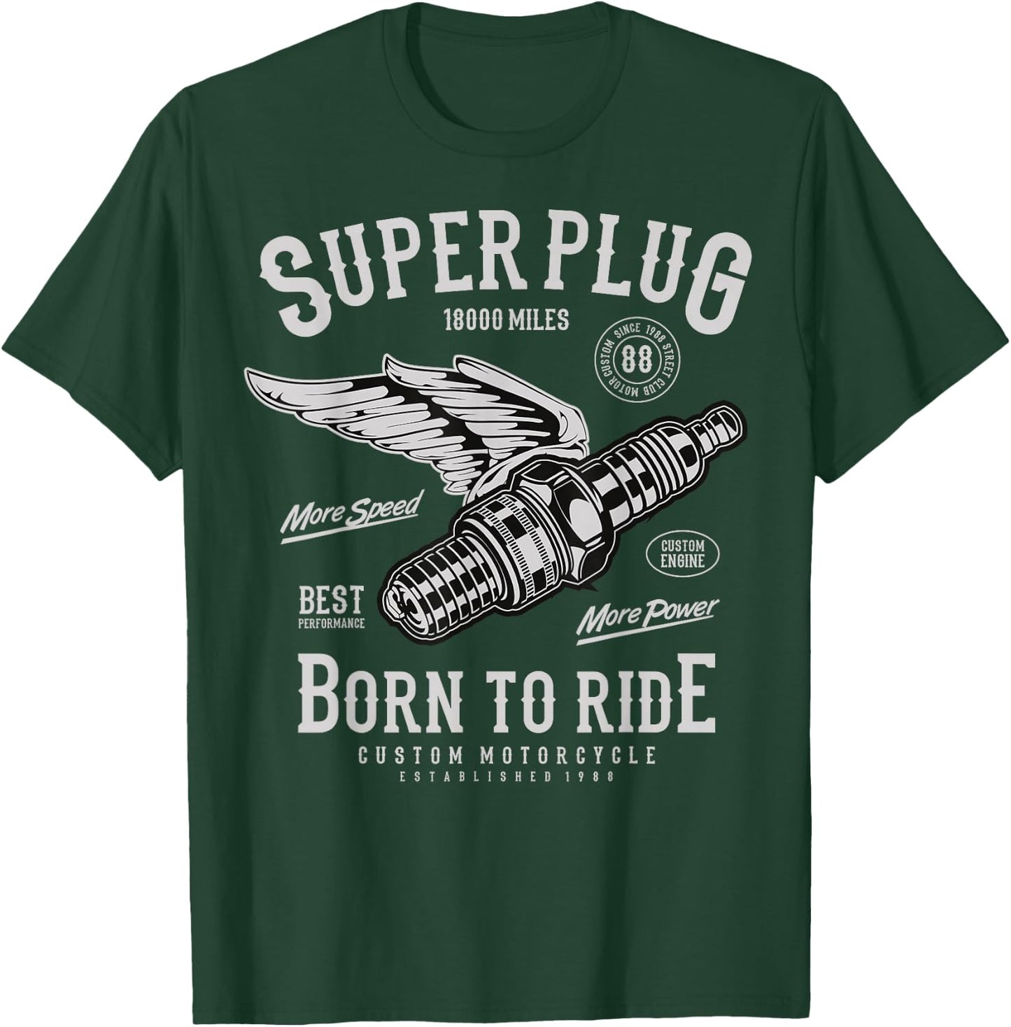 Super Spark Plug Vintage Motorcycle Born to Ride T-Shirt - T-Shirt | Forest