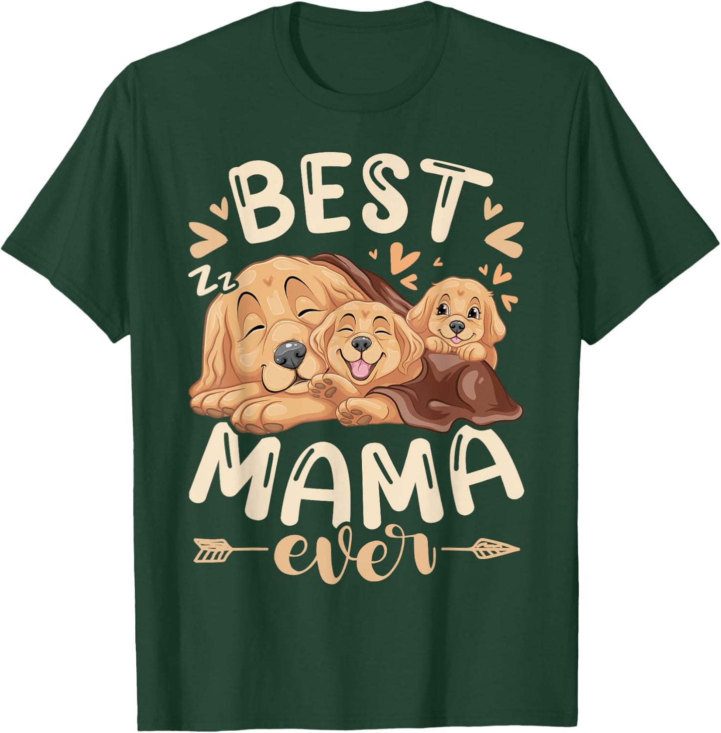 Best Mama Ever, Golden Retriever & 2 Puppies, Mothers Day T-Shirt - T-Shirt | Forest