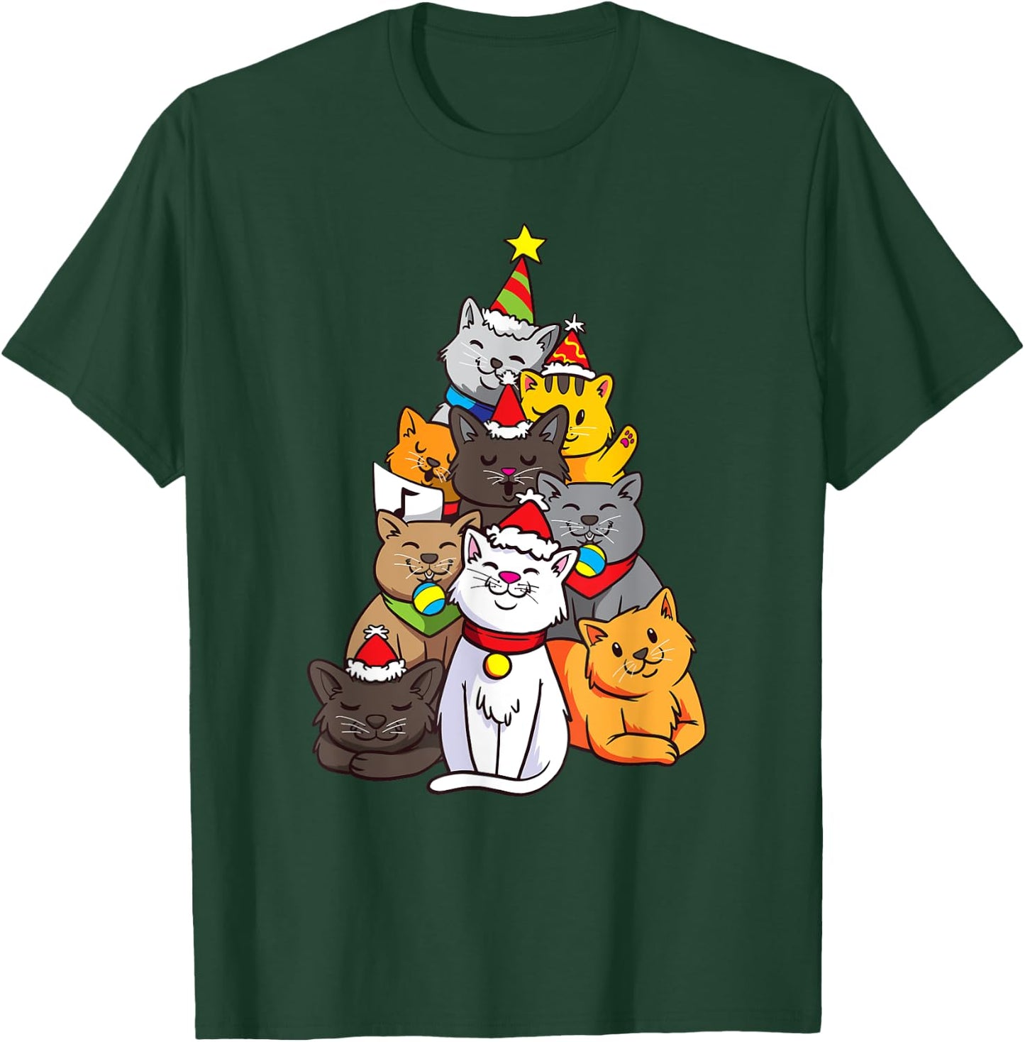 Cute Cat Tree Cats Kitten Christmas Christmas Tree T-Shirt - T-Shirt | Forest