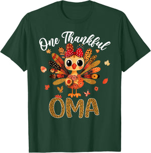 One Thankful Oma Autumn Fall Turkey Thanksgiving Women T-Shirt - T-Shirt | Forest