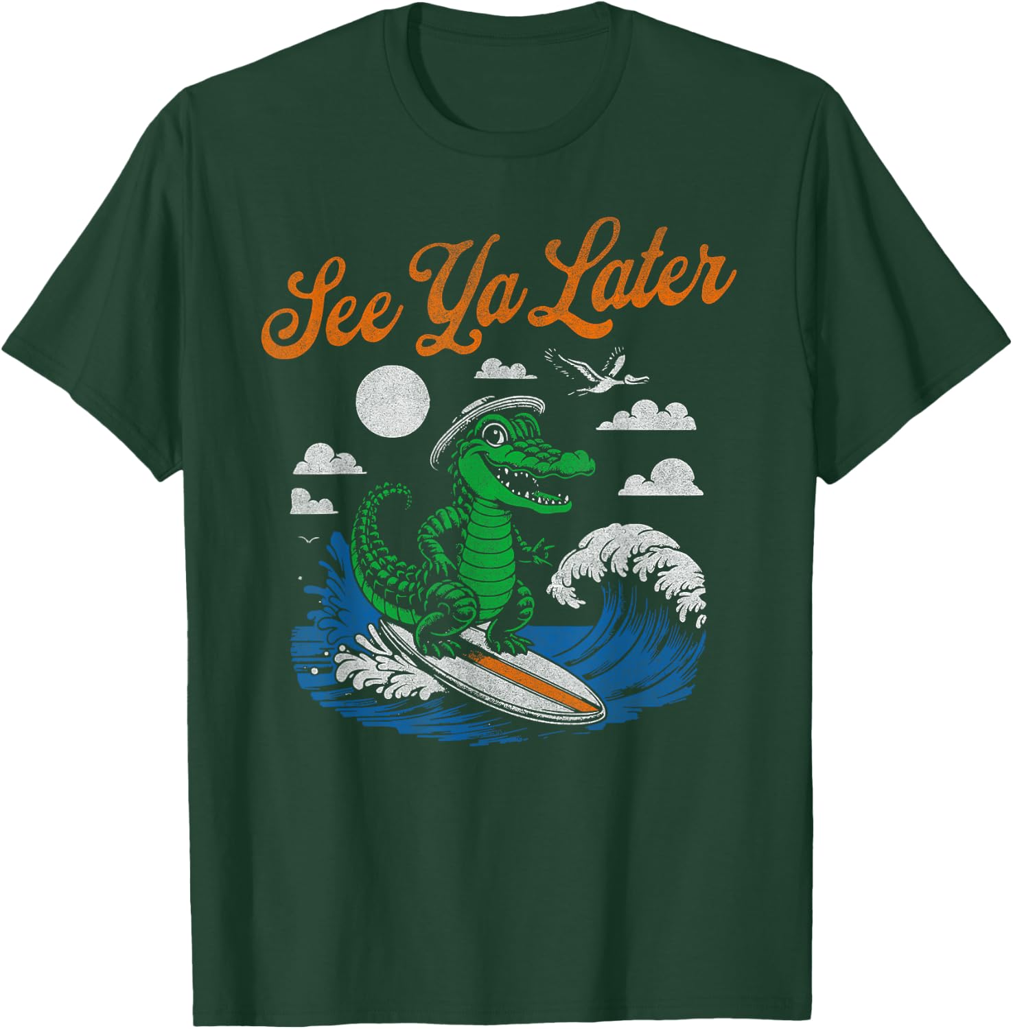 Funny See Ya Later Alligator Surfing Gator Souvenir Retro T-Shirt - T-Shirt | Forest