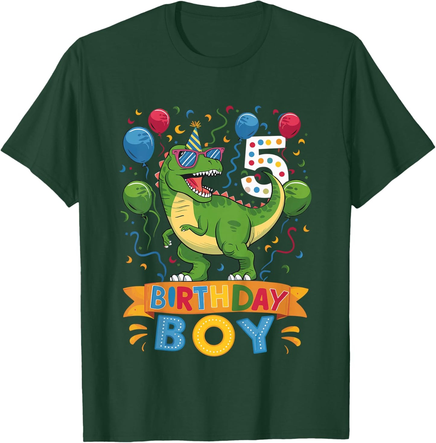 Kids 5 Year Old T Rex Dinosaur 5nd Birthday Boy T-Shirt - T-Shirt | Forest