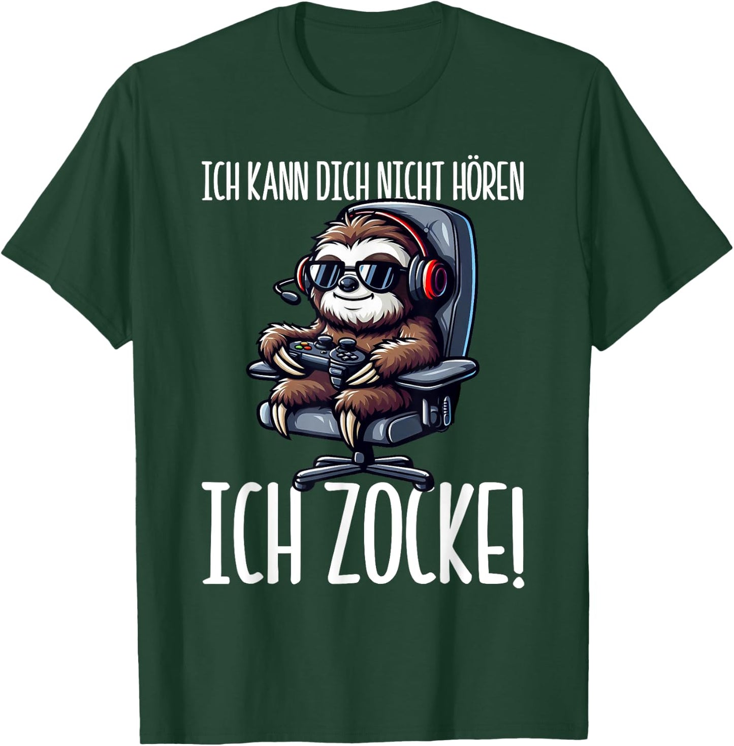 Gaming with German Text "Ich Kann Dich Nicht Hören Ich Zocke Faultier", black T-Shirt - T-Shirt | Forest