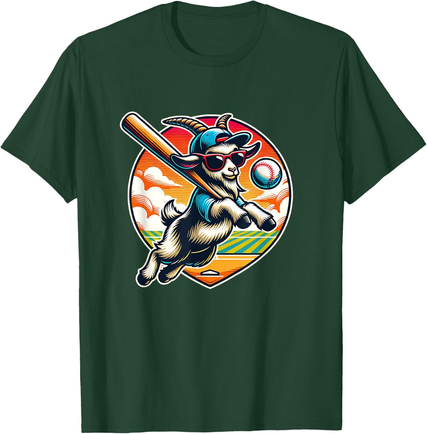 Goat Baseball Player Cool Sports Fan Art T-Shirt - T-Shirt | Forest