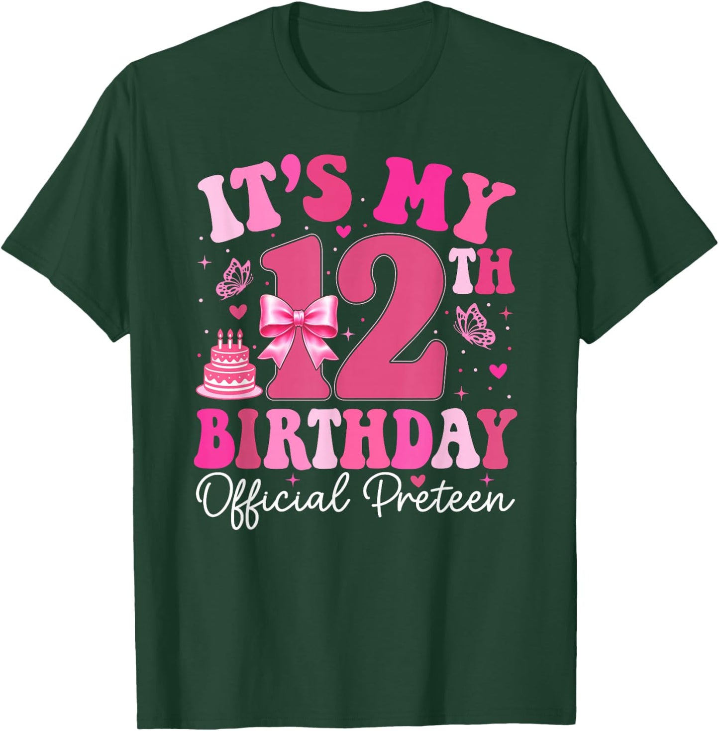 12th Birthday Girl Outfit Pink Coquette Bow 12 Year Old T-Shirt - T-Shirt | Forest